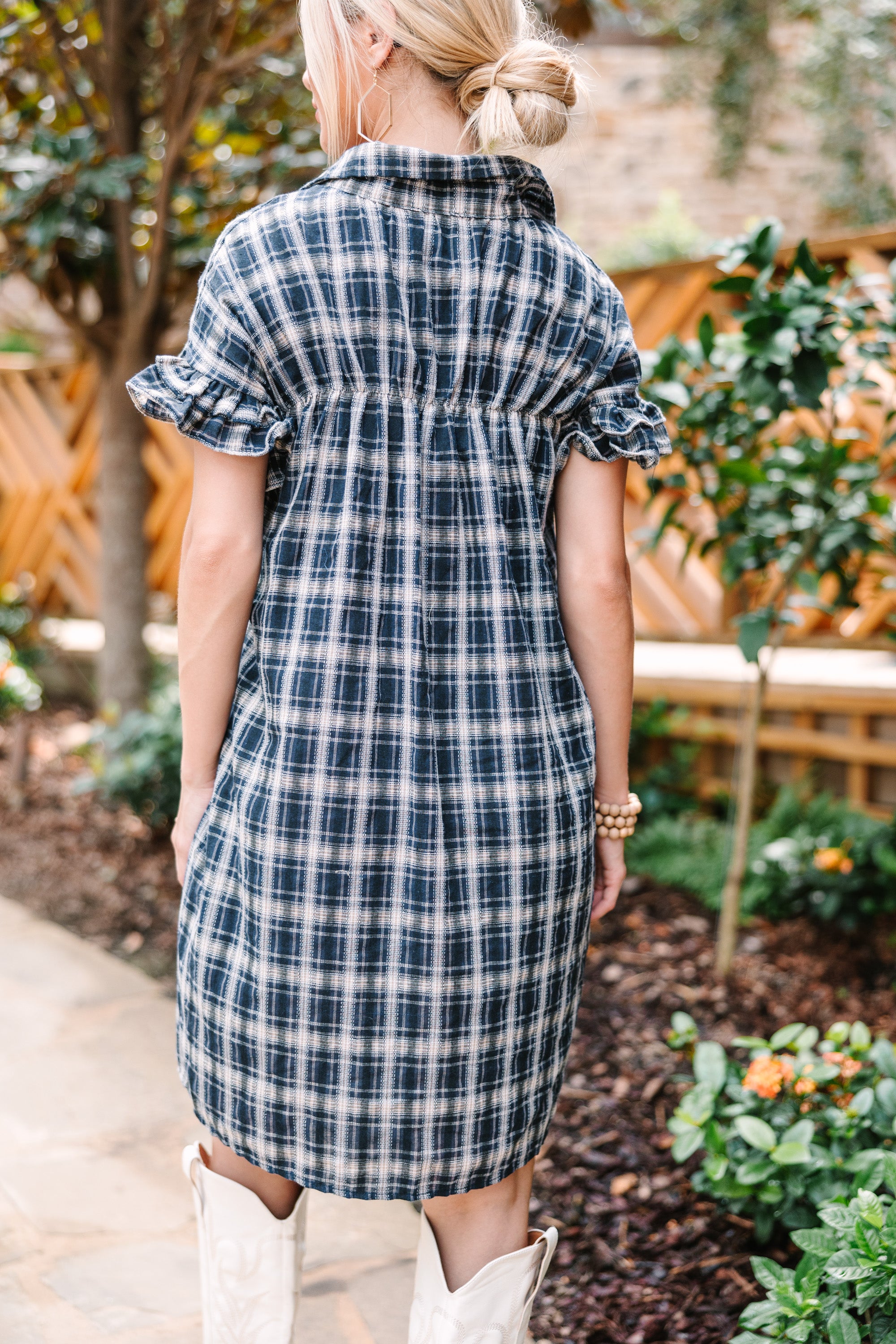 CHIRNAISHOP - Sweet Aspirations Navy Blue Plaid Dress
