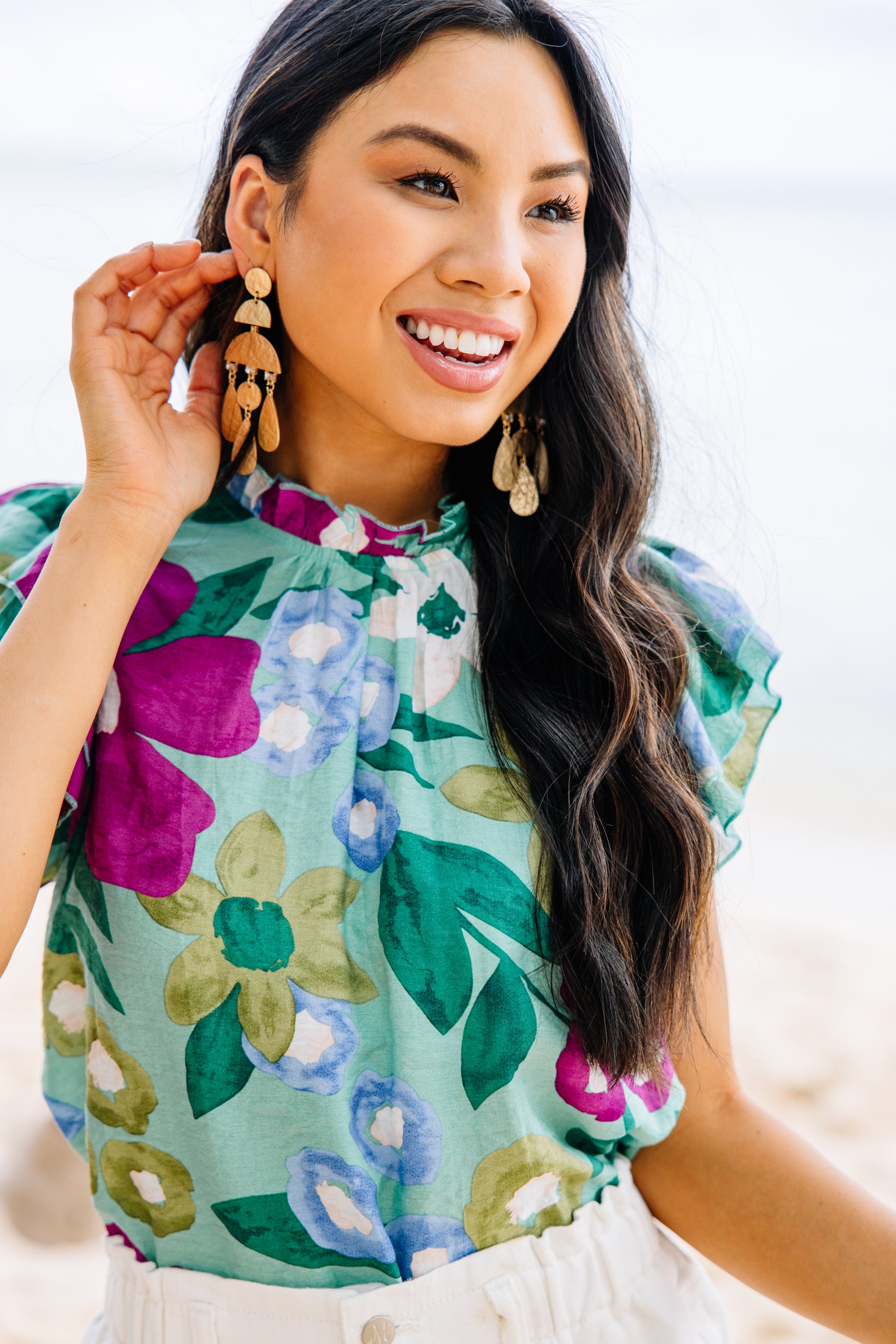 CHIRNAISHOP - A True Beauty Sage Green Floral Blouse