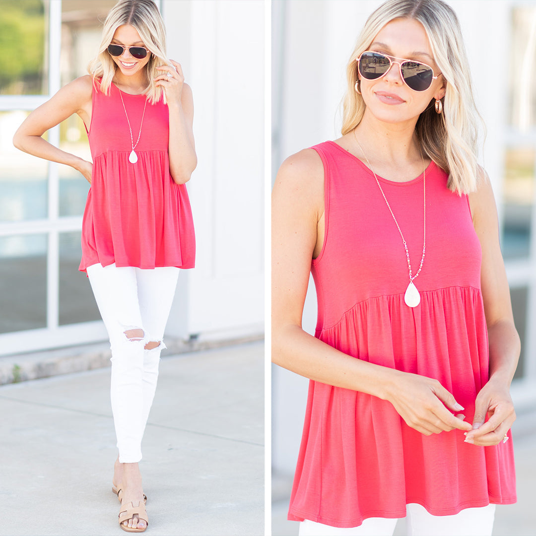 CHIRNAISHOP - Better With You Coral Red Babydoll Tank
