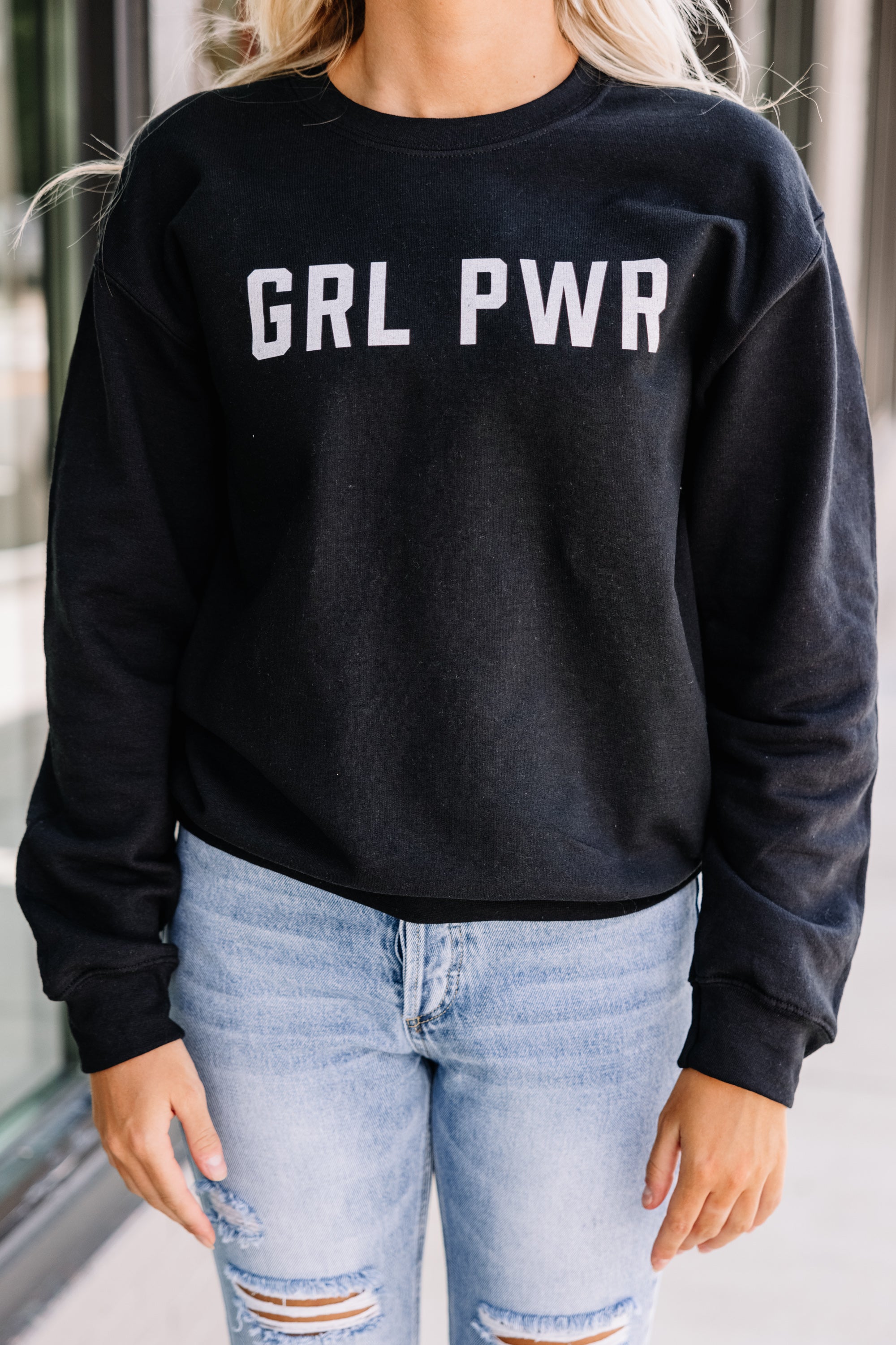CHIRNAISHOP - Grl Power Black Graphic Sweatshirt