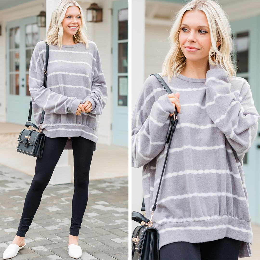 CHIRNAISHOP - Give you A Chance Gray Striped Pullover