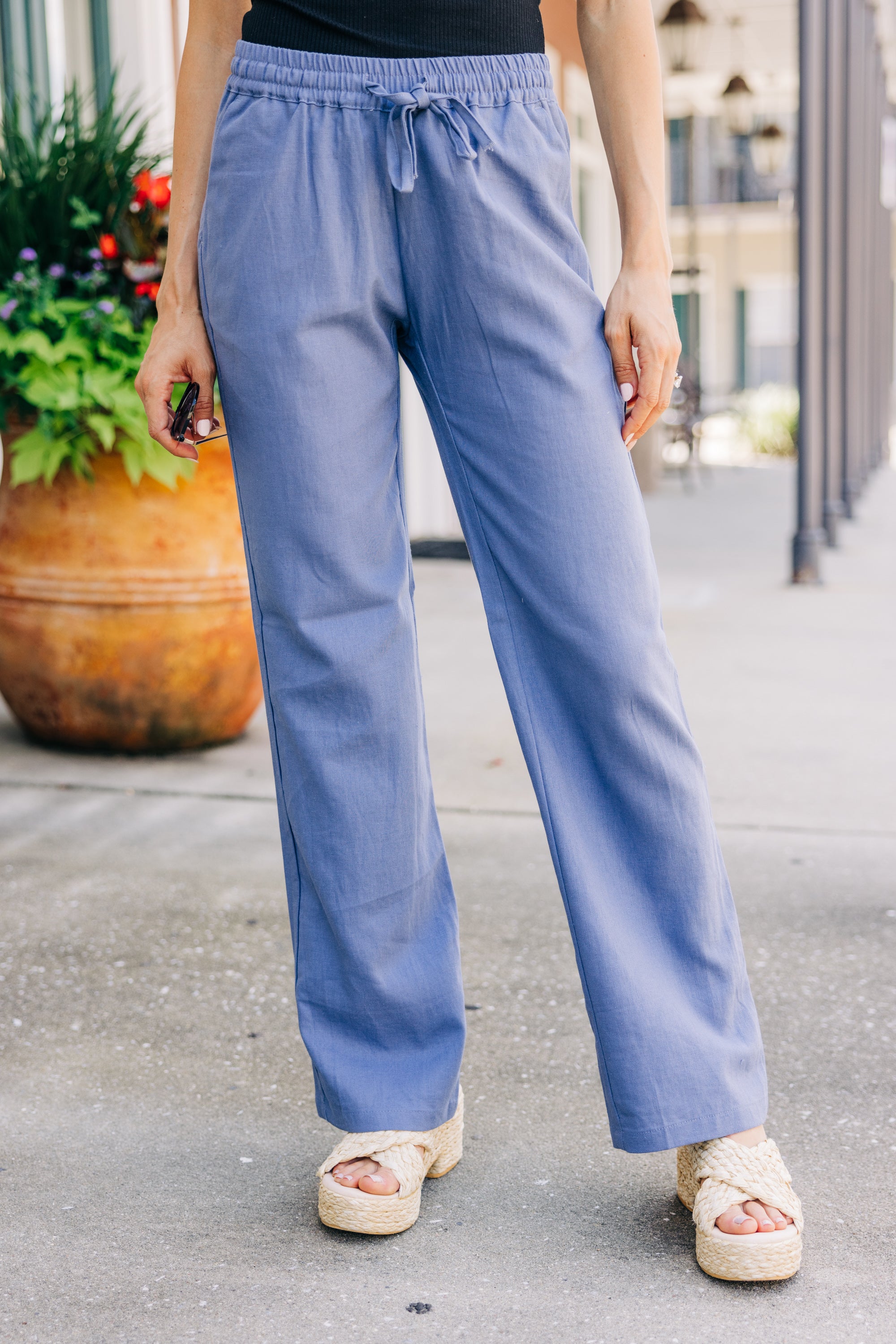 CHIRNAISHOP - Just Relax Ash Blue Linen Pants