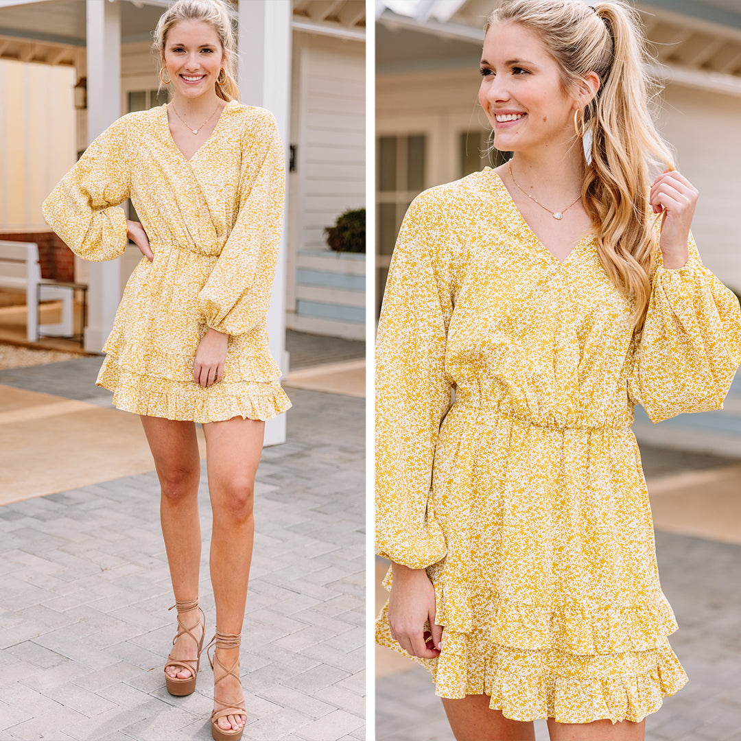 CHIRNAISHOP - Summer Dreams Yellow Ditsy Floral Mini Dress