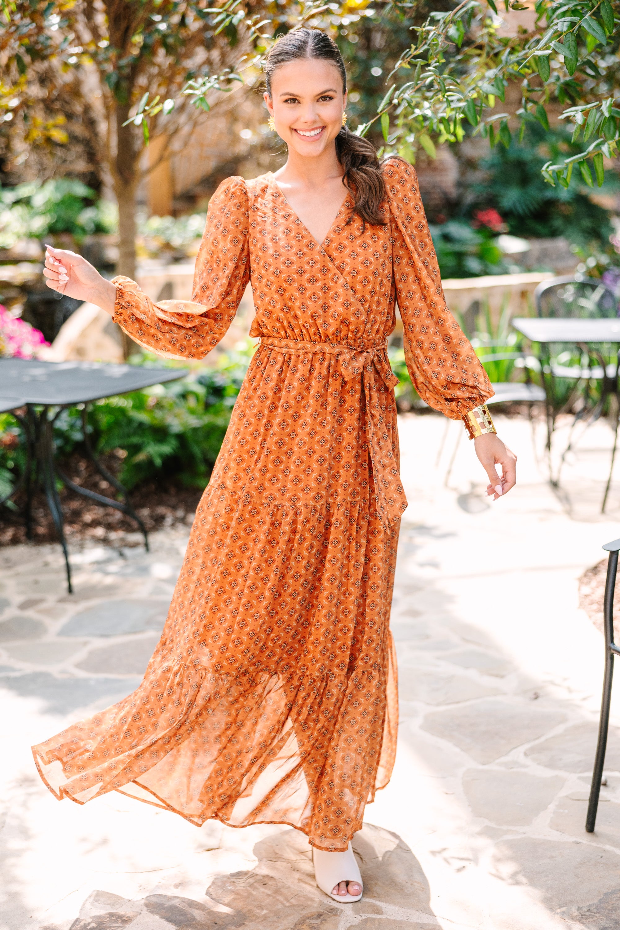 CHIRNAISHOP - Come Forward Rust Orange Medallion Print Maxi Dress