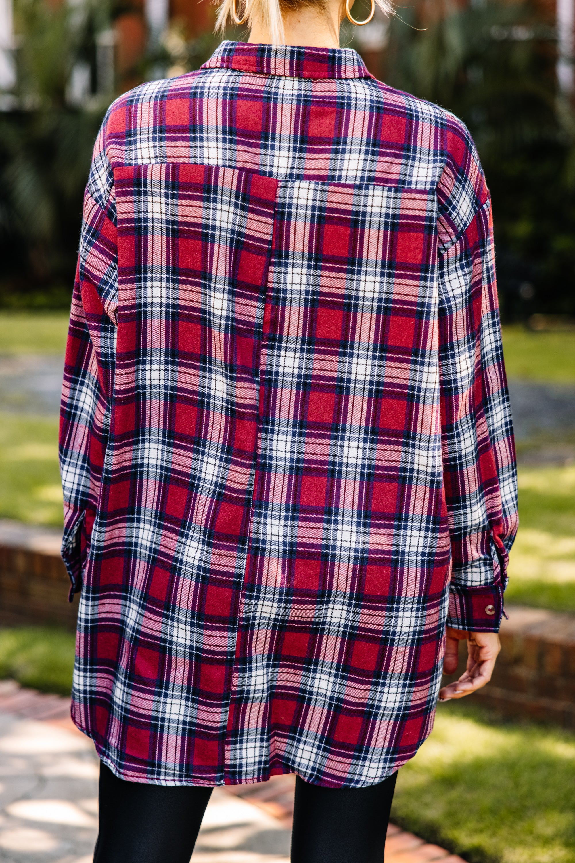 CHIRNAISHOP - Simple Solutions Burgundy Red Plaid Button Down Top