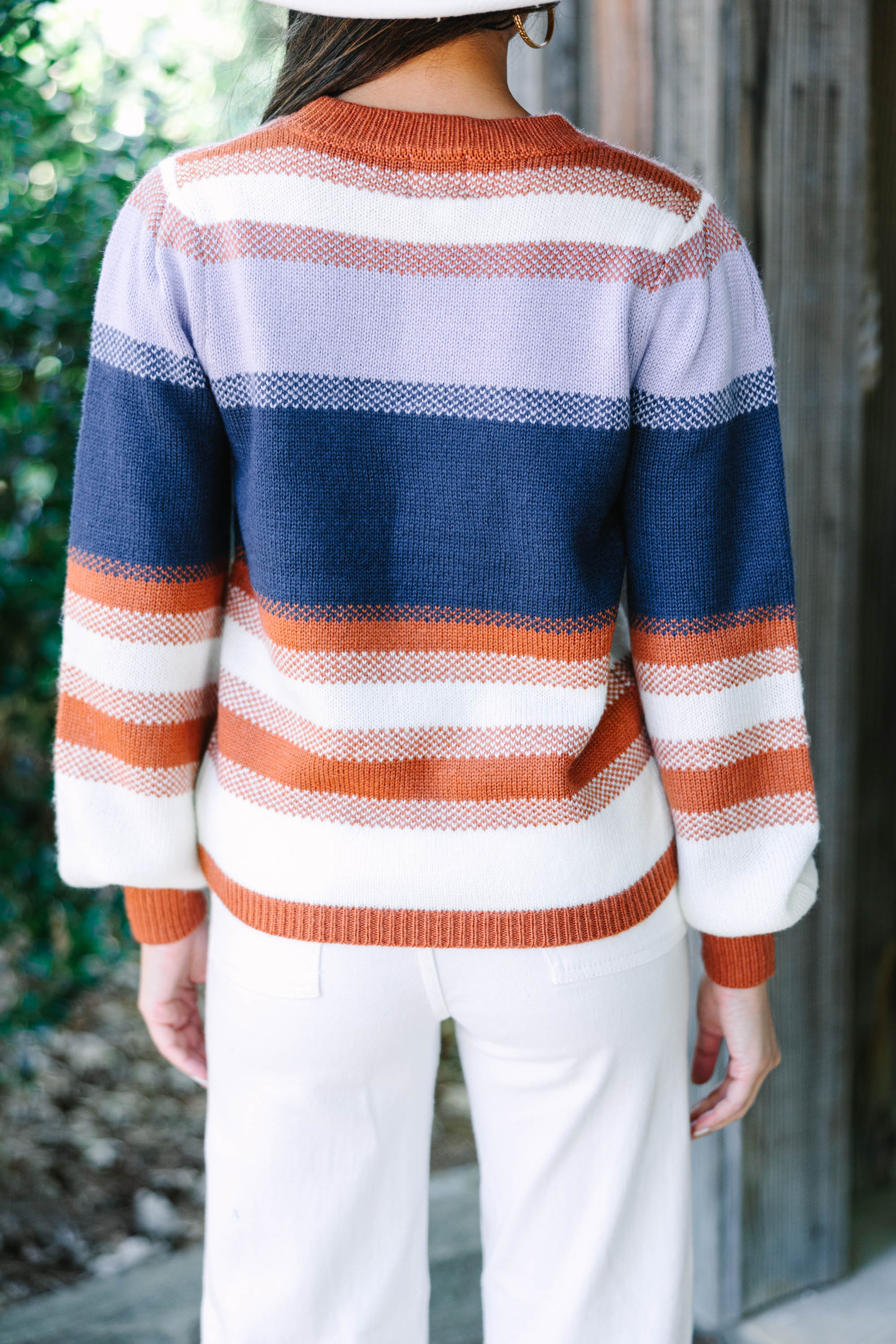 CHIRNAISHOP - Fall For You Navy Striped Sweater