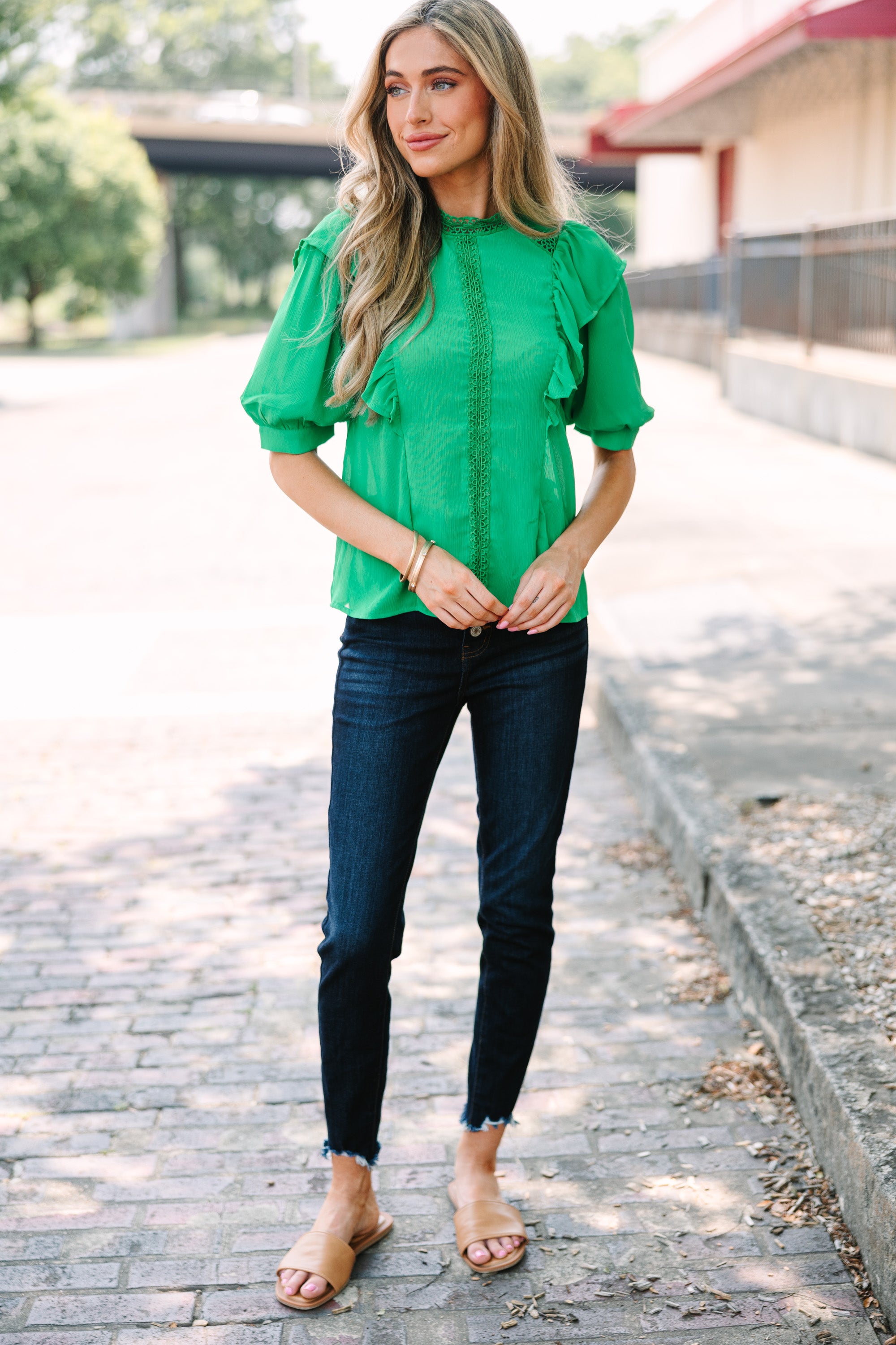 CHIRNAISHOP - Business Woman Special Kelly Green Blouse