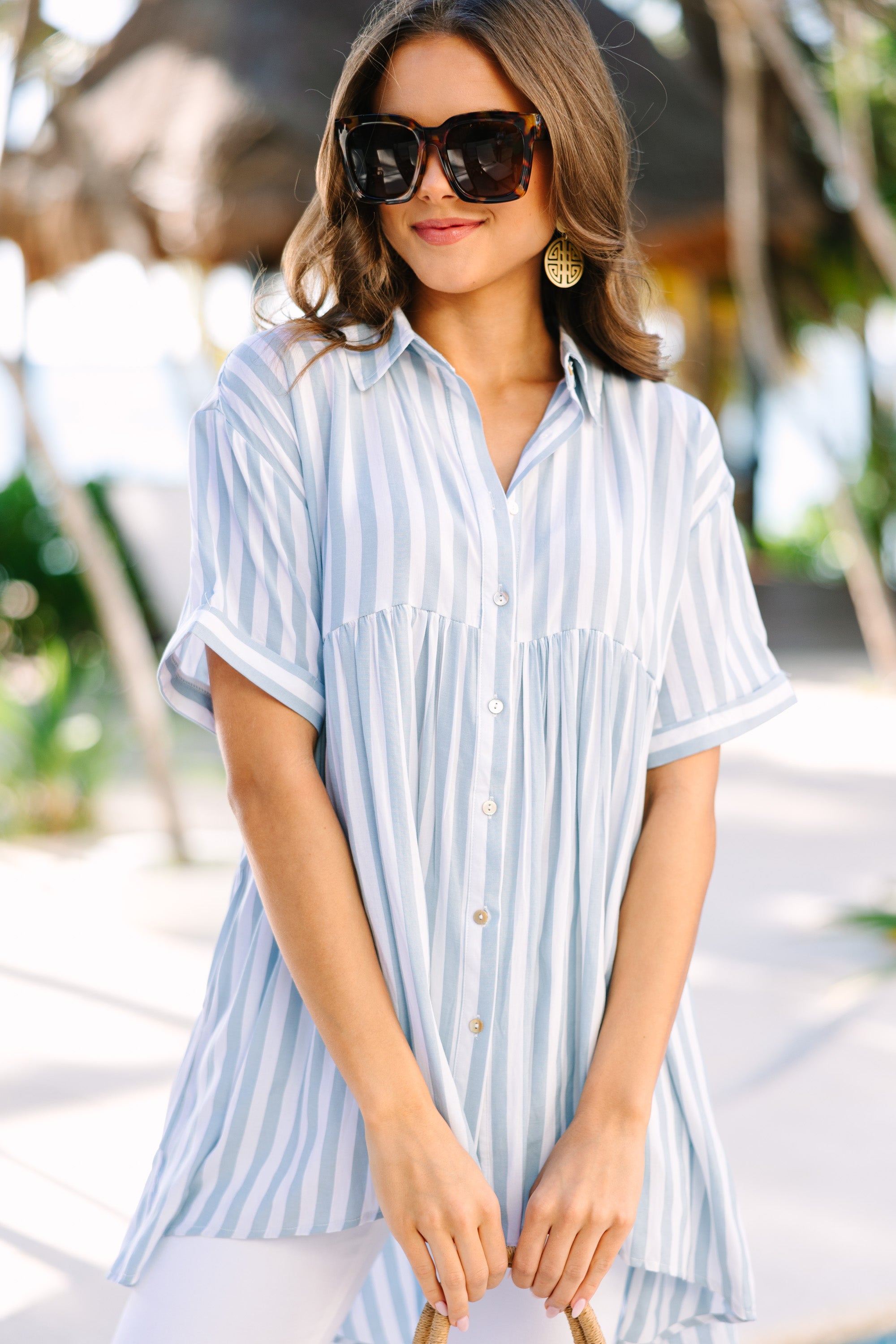 CHIRNAISHOP - Can't Leave You Behind Blue Striped Tunic