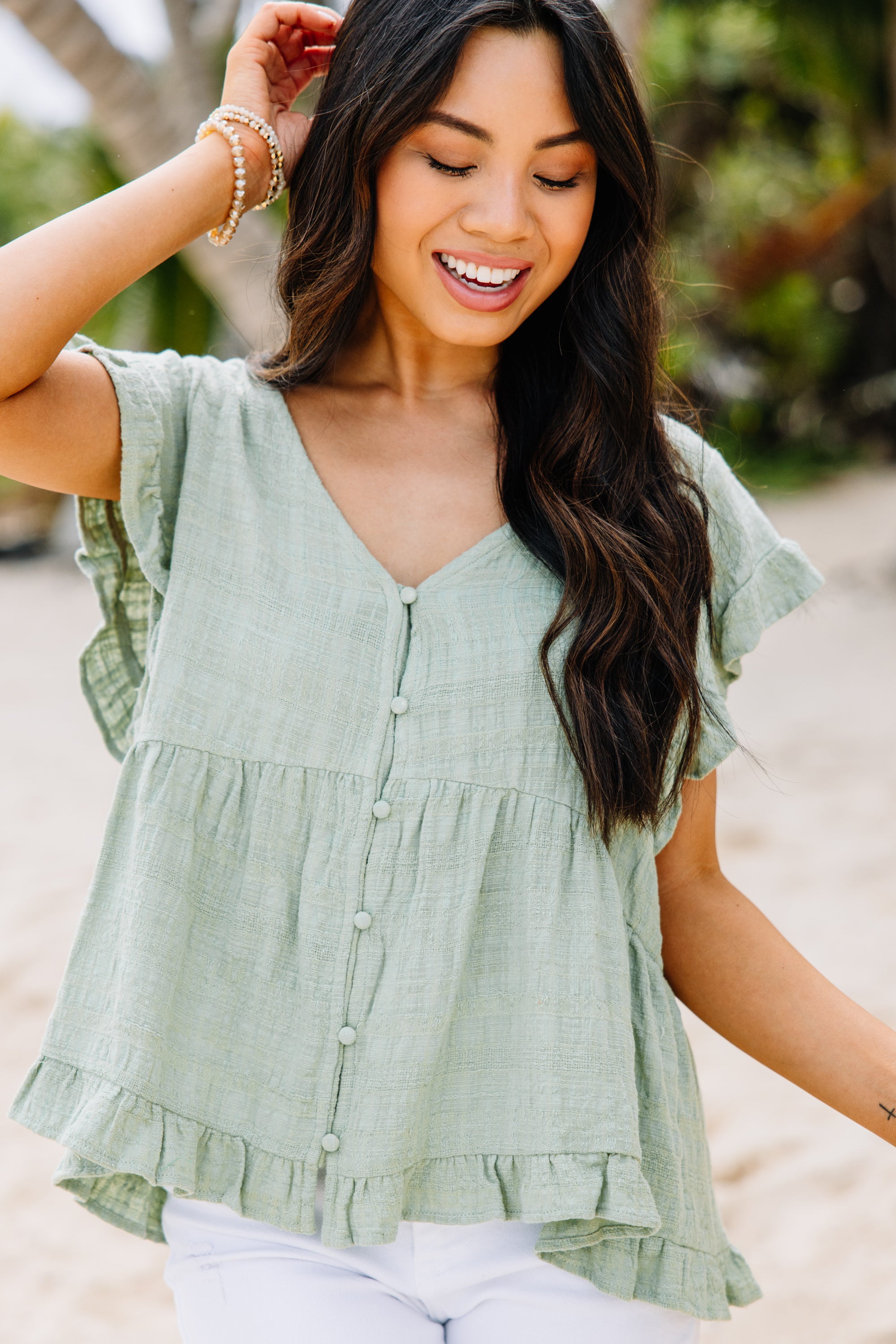 CHIRNAISHOP - It's Your Choice Sage Green Cotton Top