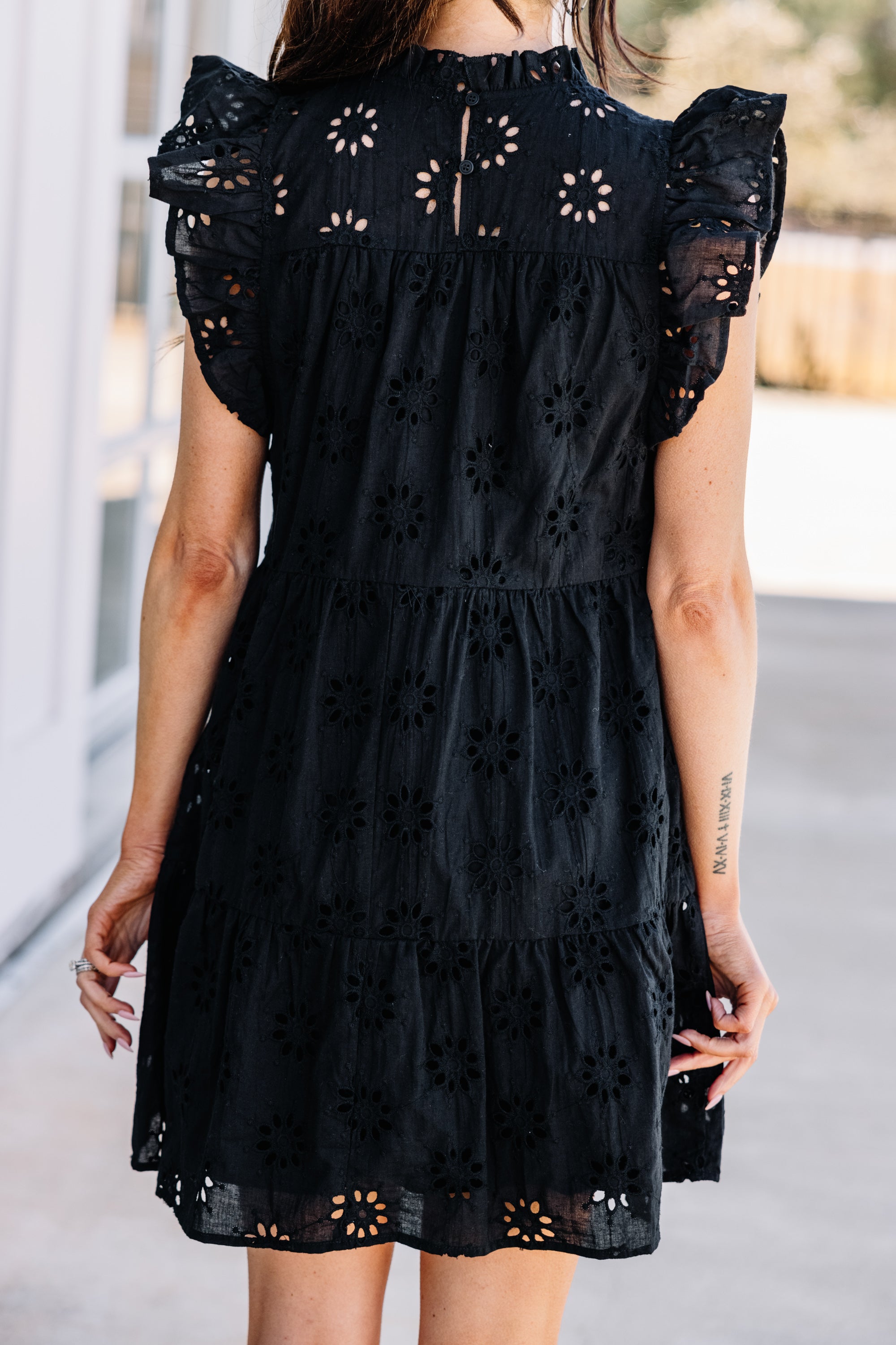CHIRNAISHOP - Precious Intrigue Black Eyelet Dress