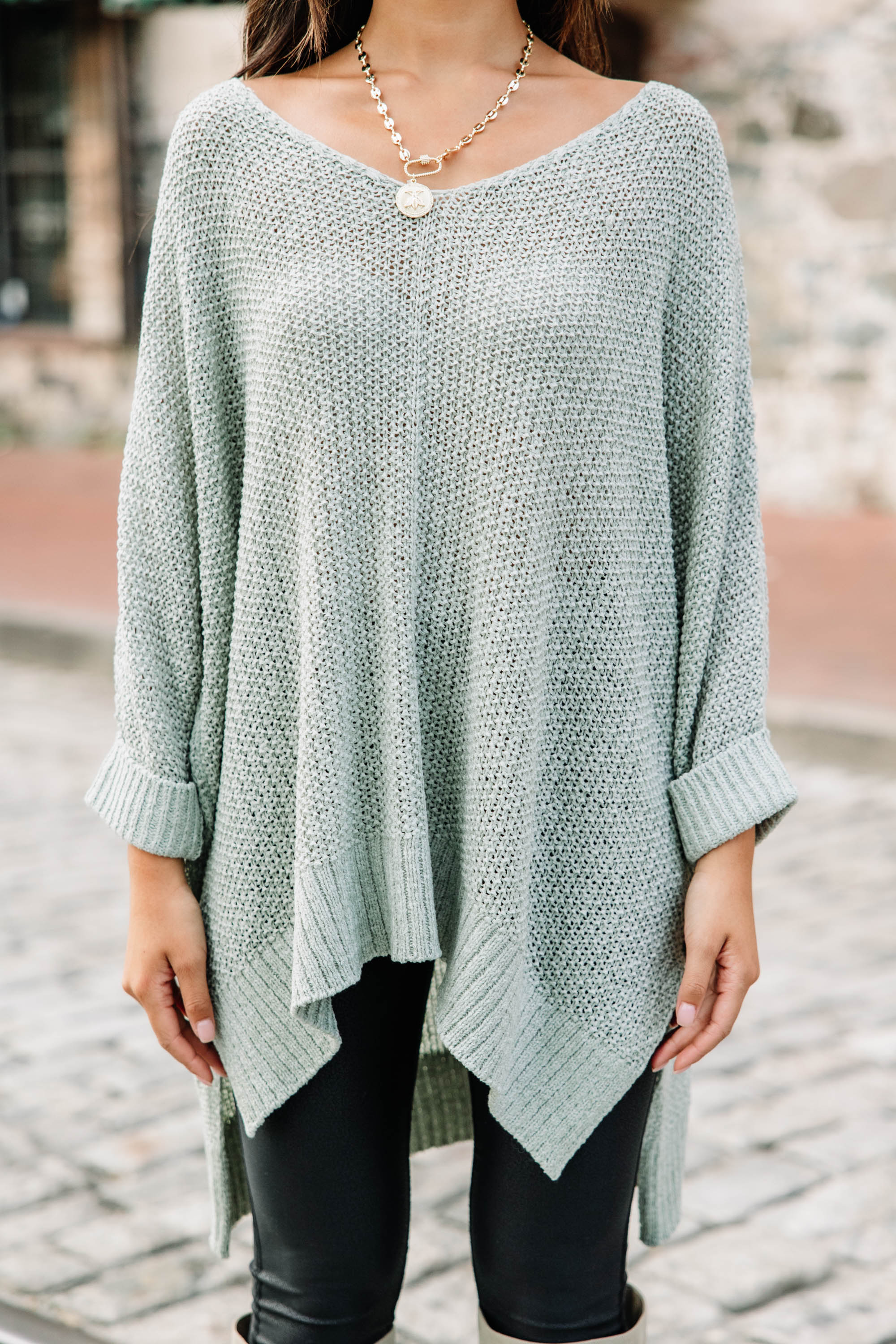 CHIRNAISHOP - Don't Waste A Moment Light Olive Green Oversized Sweater