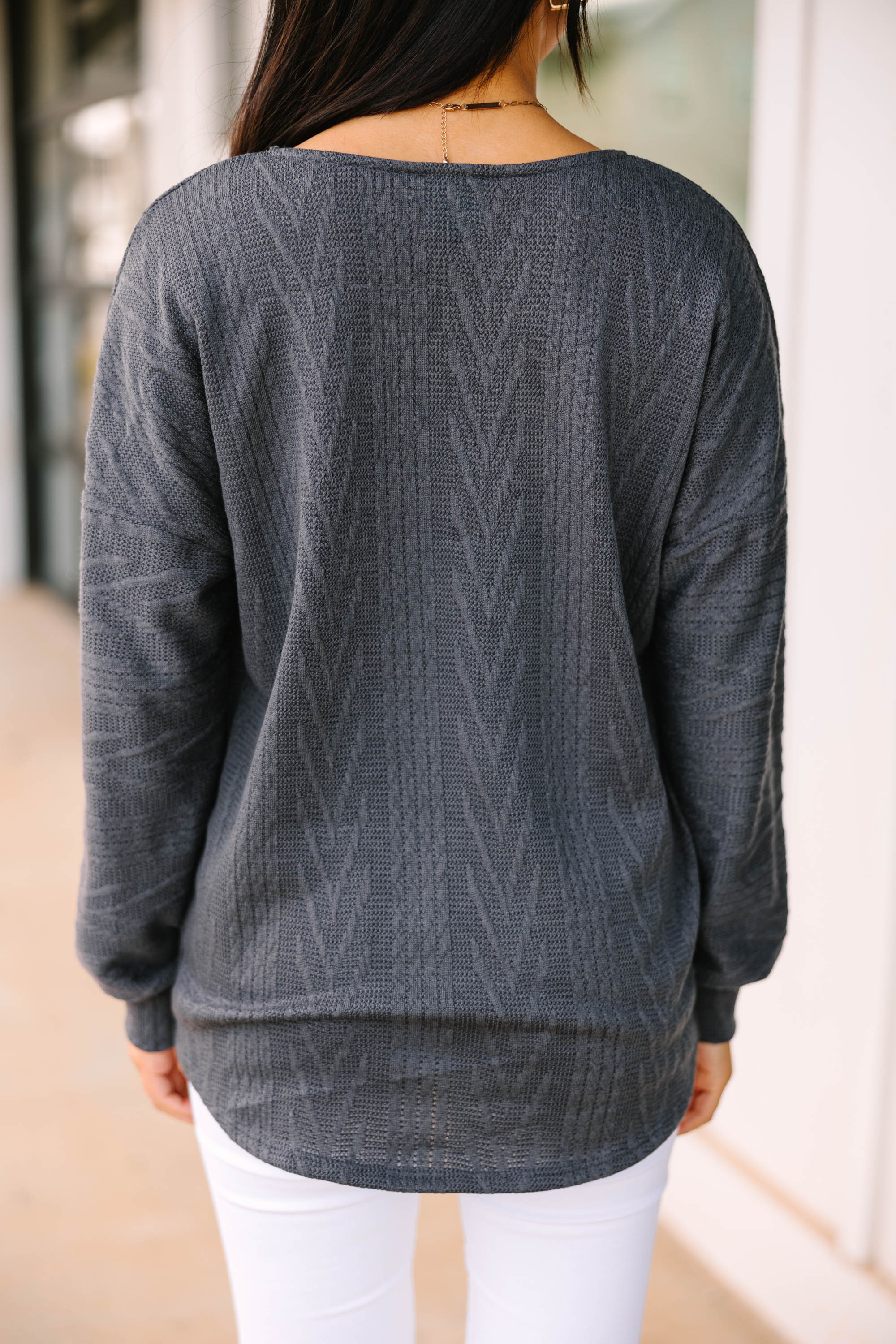 CHIRNAISHOP - The Slouchy Ash Gray Cable Knit Top