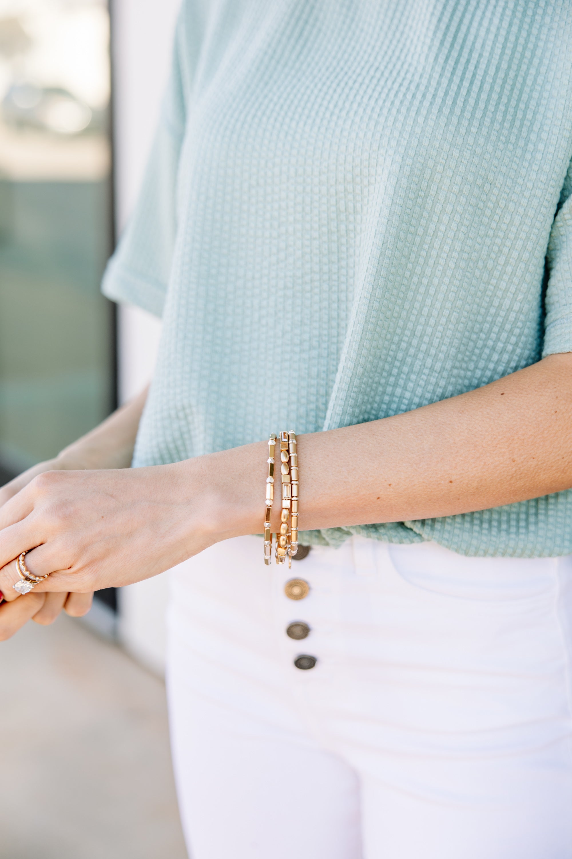 CHIRNAISHOP - Hold On To You Champagne Mixed Bead Bracelet Set