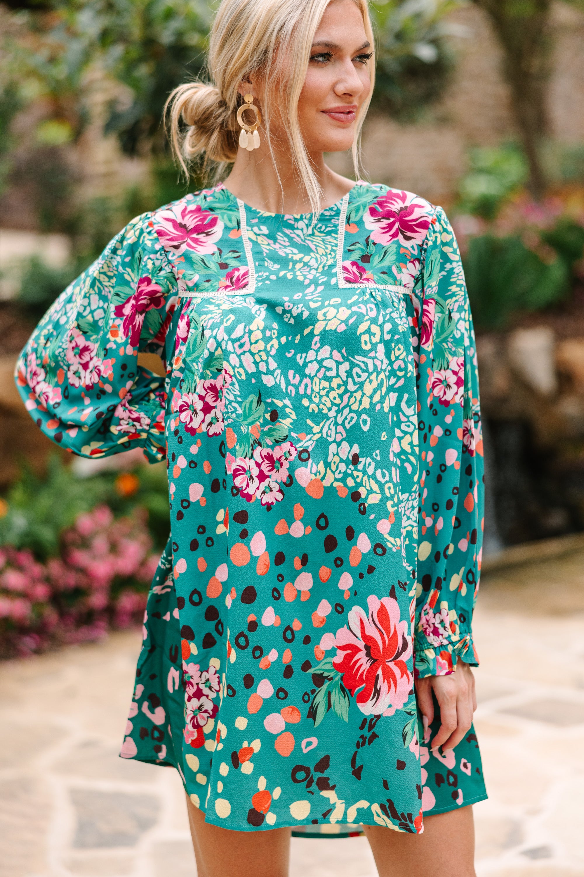 CHIRNAISHOP - Feeling Compelled Forest Green Mixed Print Dress