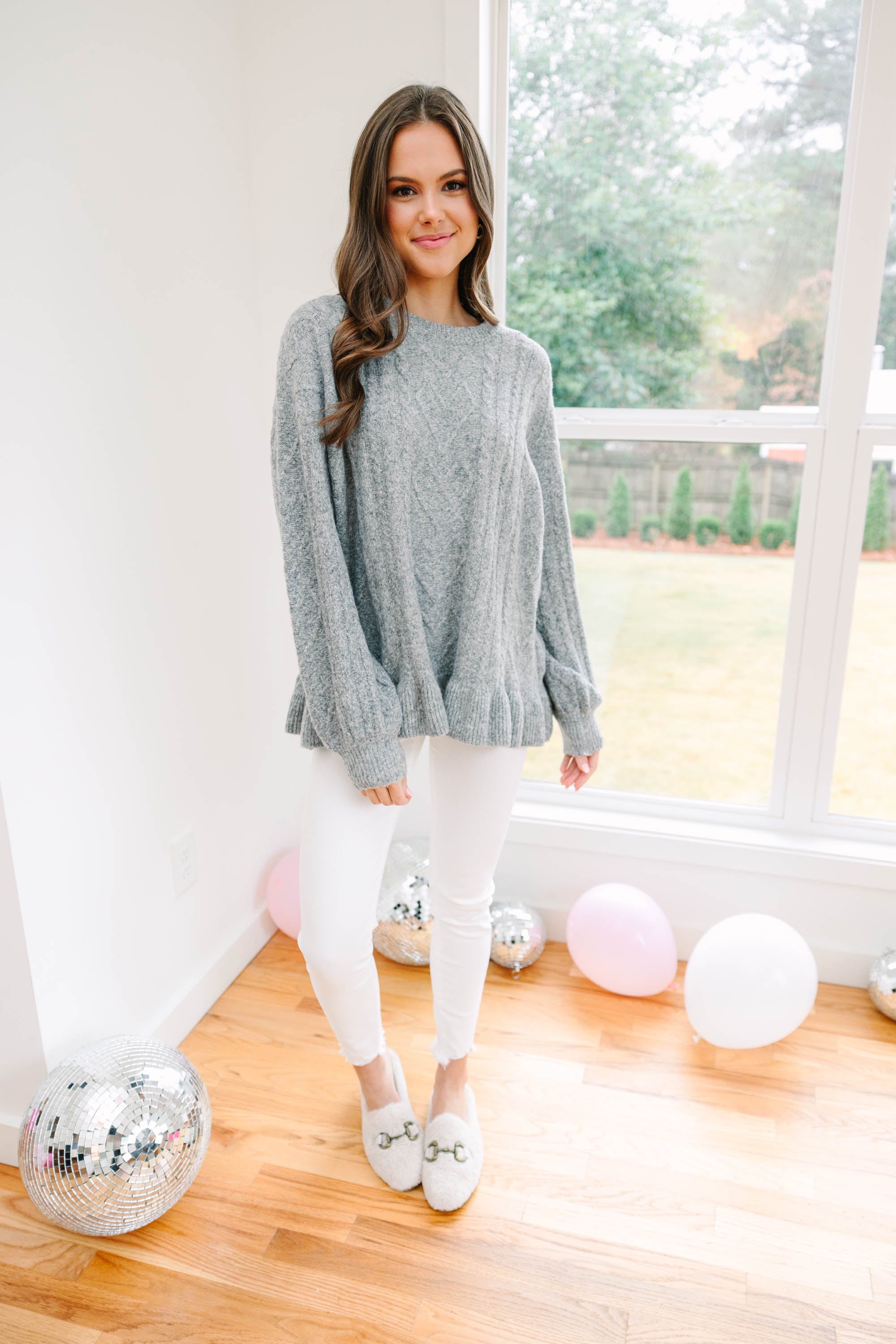 CHIRNAISHOP - Easy Decisions Heather Gray Ruffled Sweater