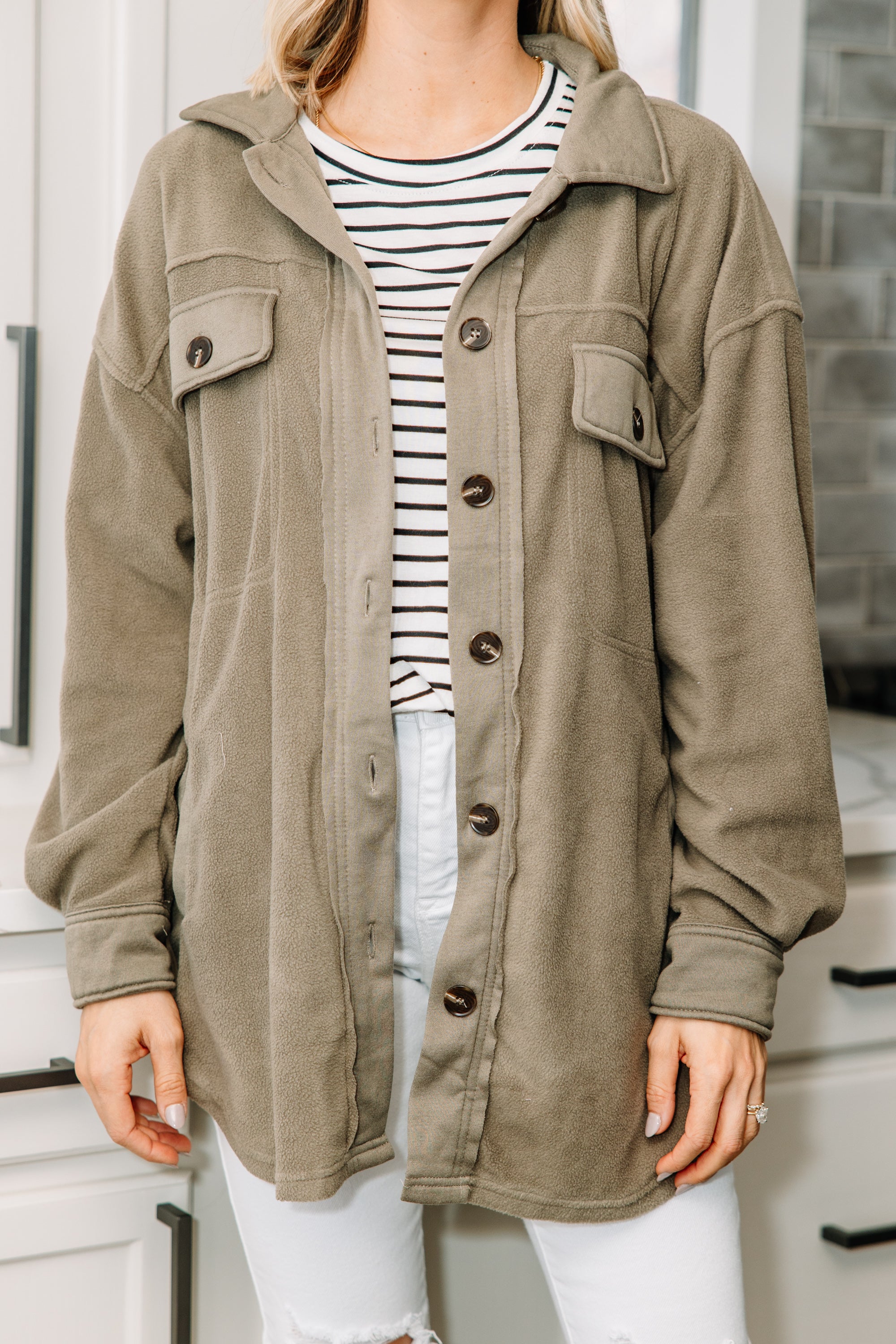 CHIRNAISHOP - More Than Ready Fog Gray Fleece Shacket