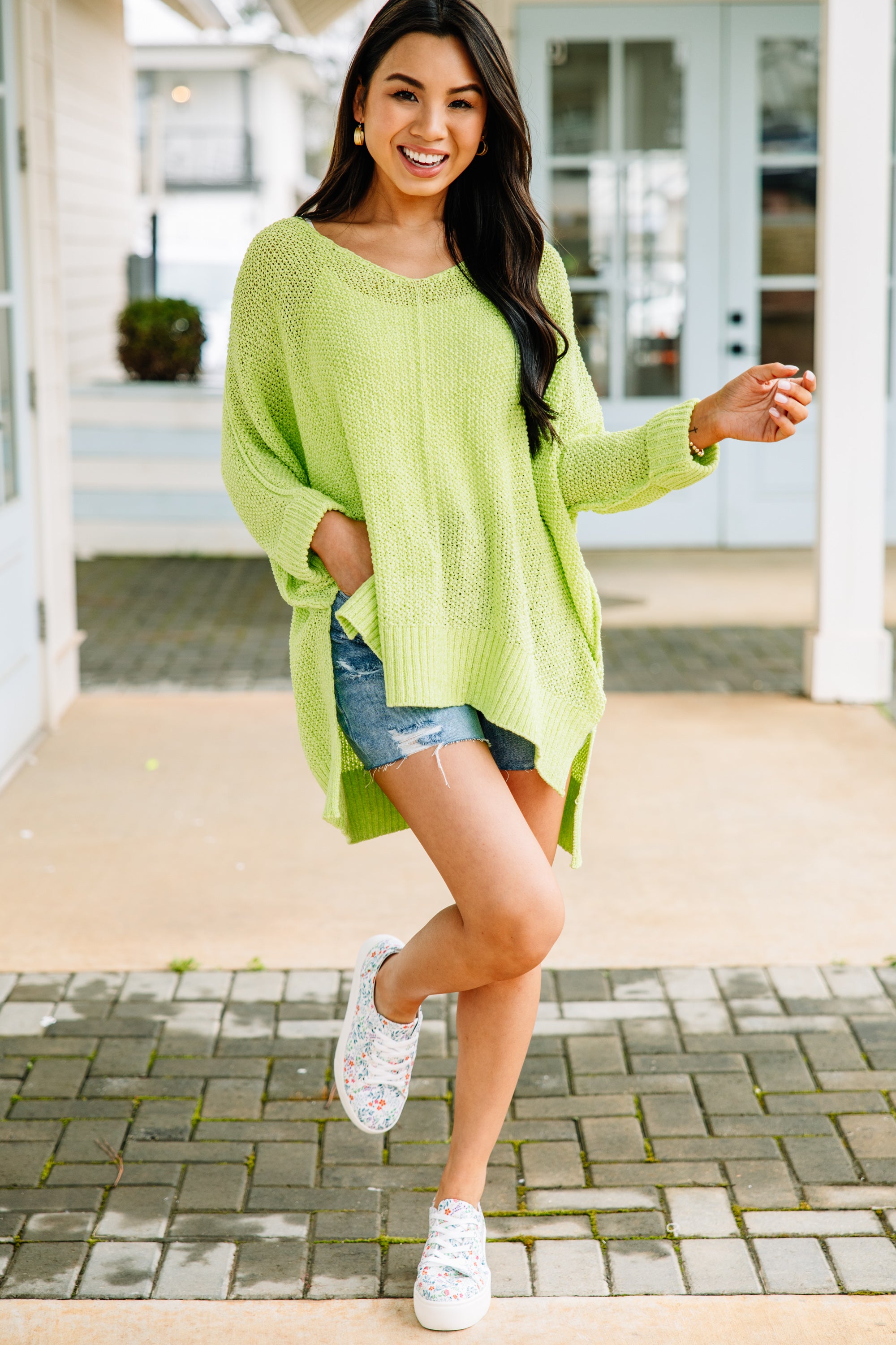 CHIRNAISHOP - Don't Waste A Moment Neon Lime Oversized Sweater