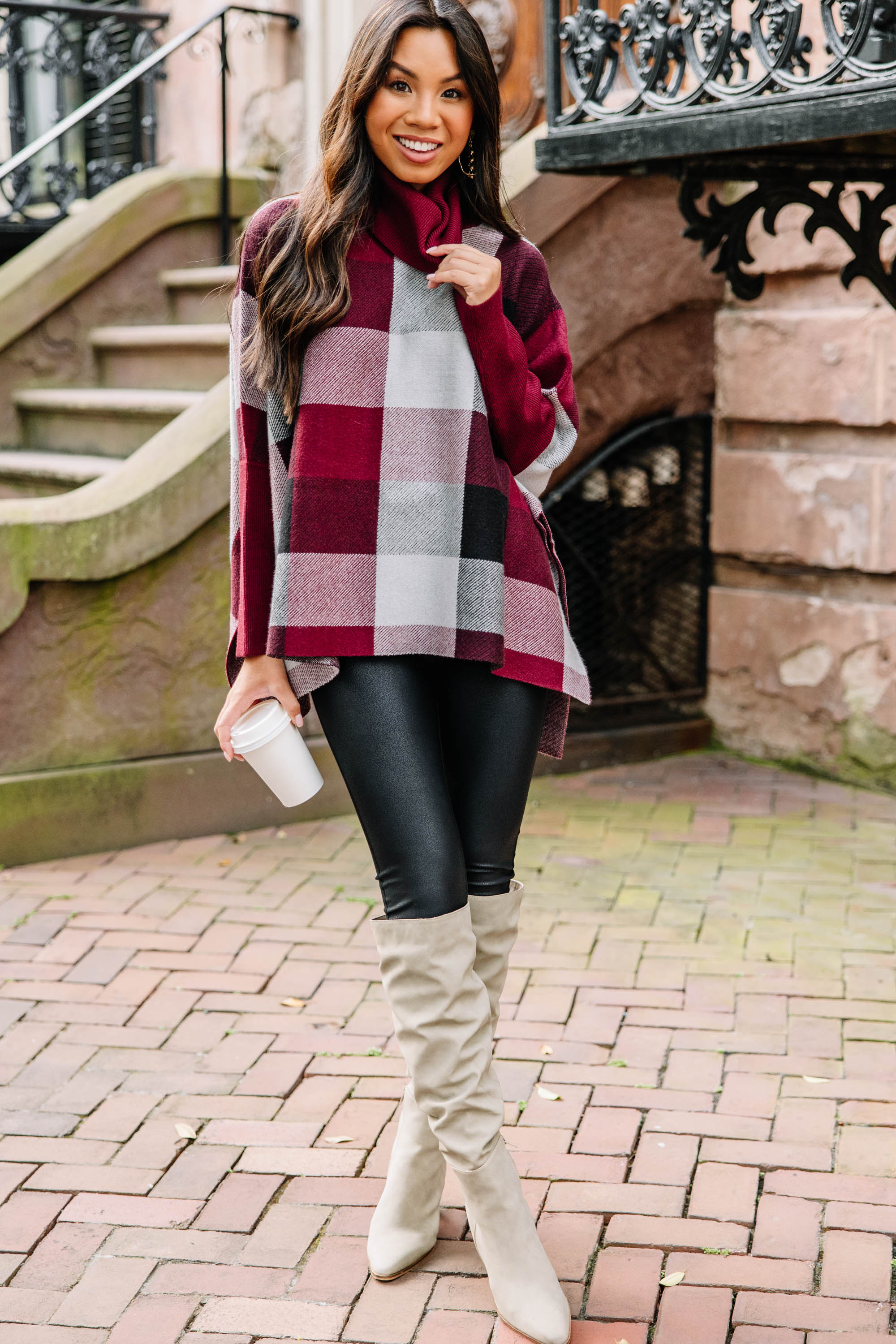 CHIRNAISHOP - Get Your Attention Burgundy Red Plaid Sweater