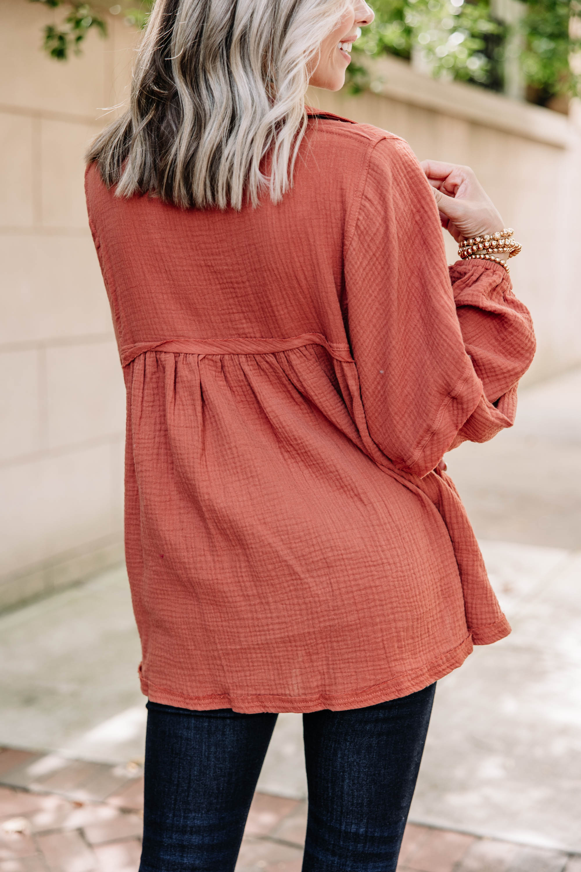 CHIRNAISHOP - Love Life Rust Orange Babydoll Top