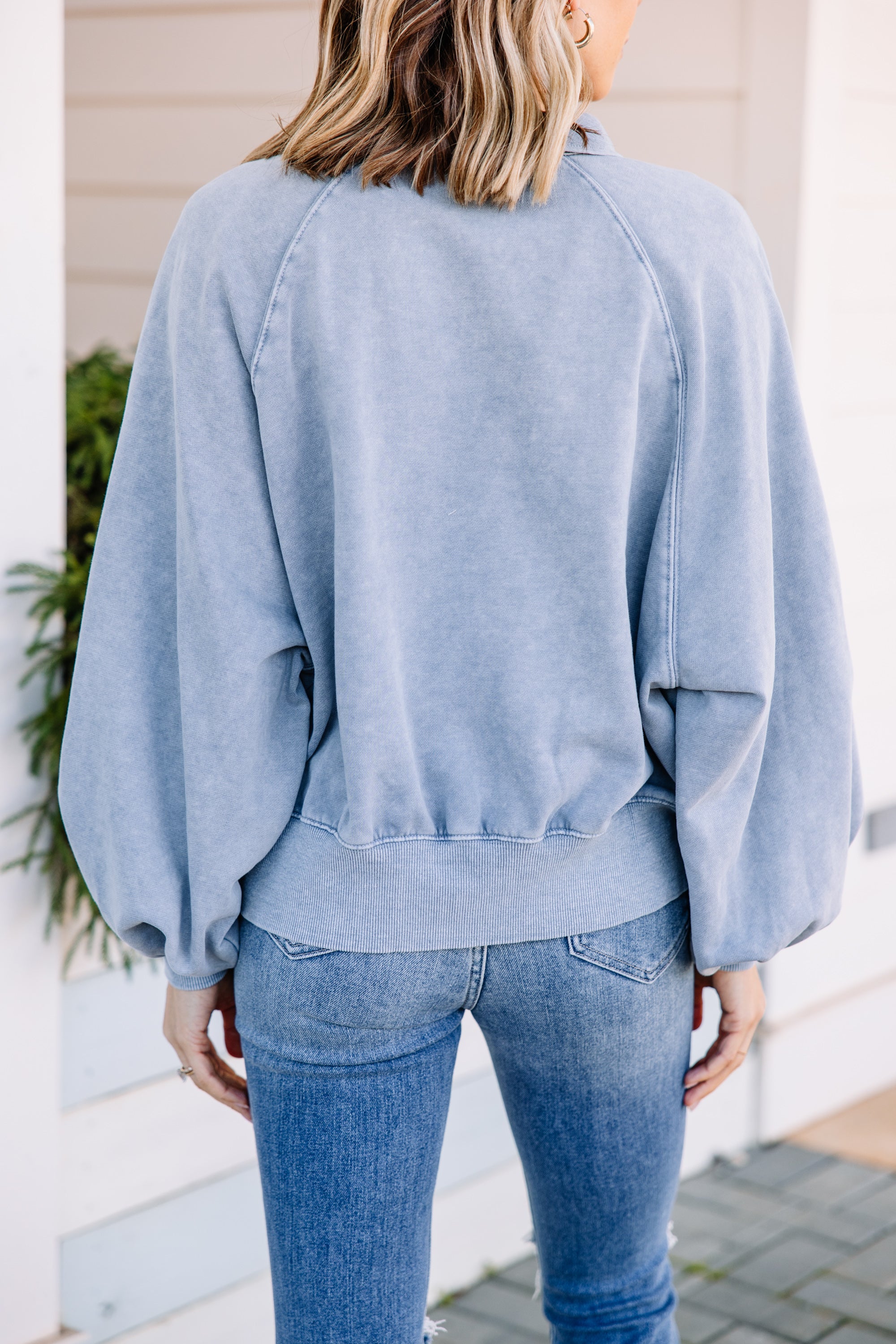 CHIRNAISHOP - Look It Up Slate Blue Half Snap Pullover