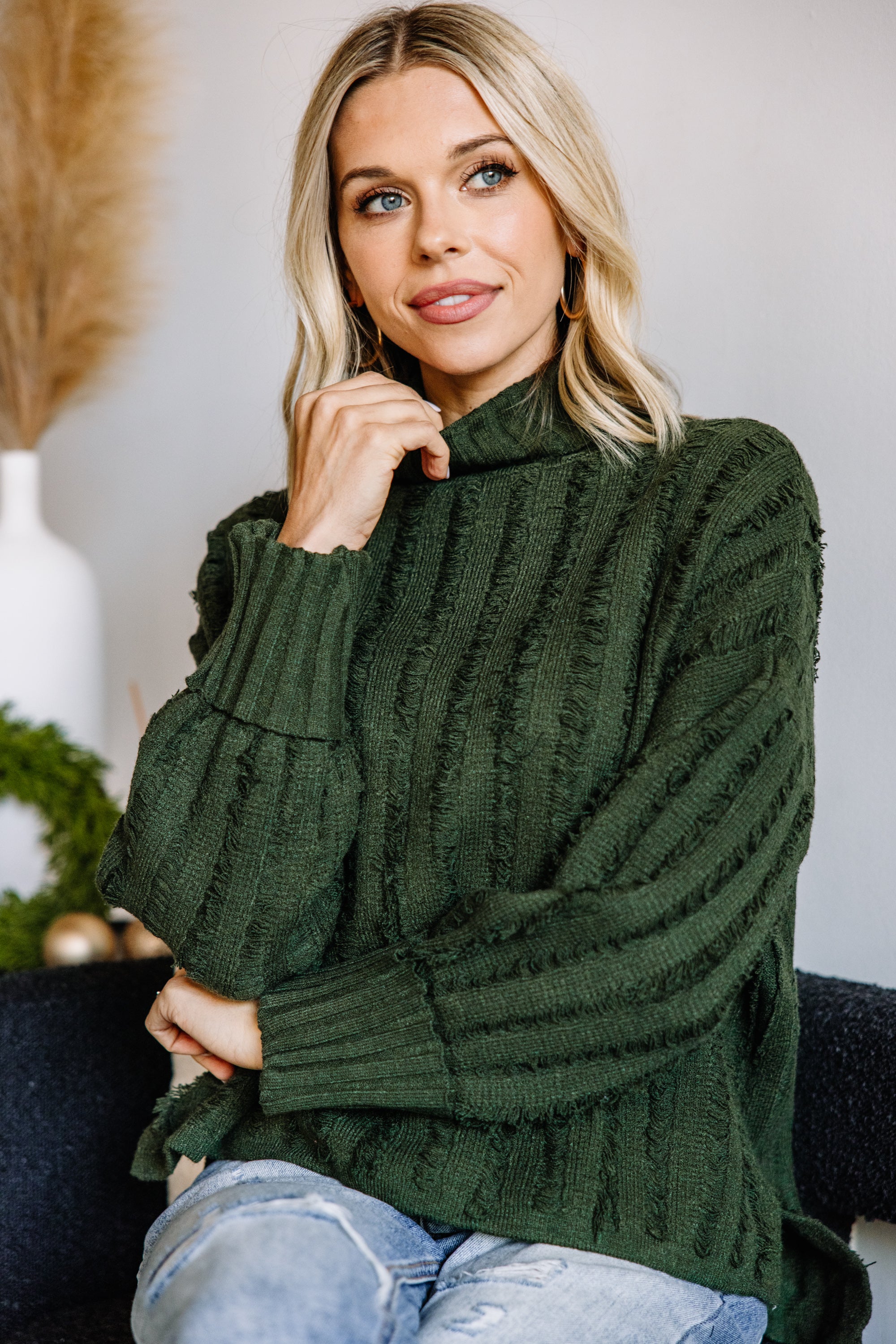 CHIRNAISHOP - Start The Conversation Hunter Green Fringe Sweater