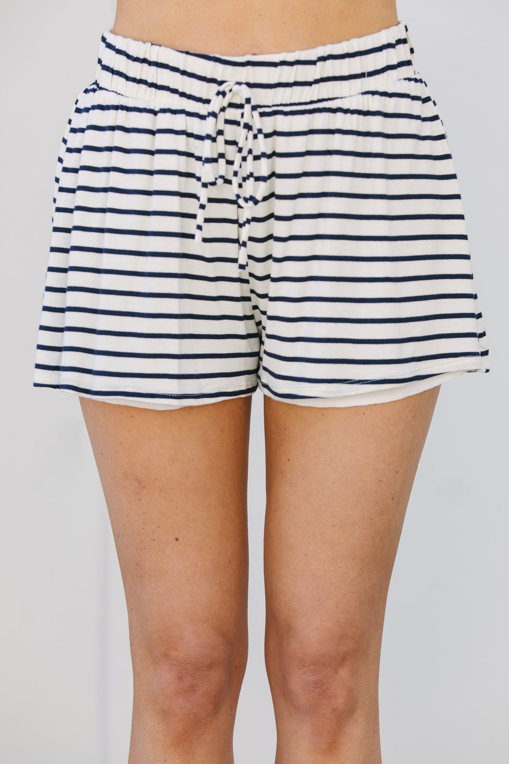 CHIRNAISHOP - To Be Free Navy Blue Striped Shorts
