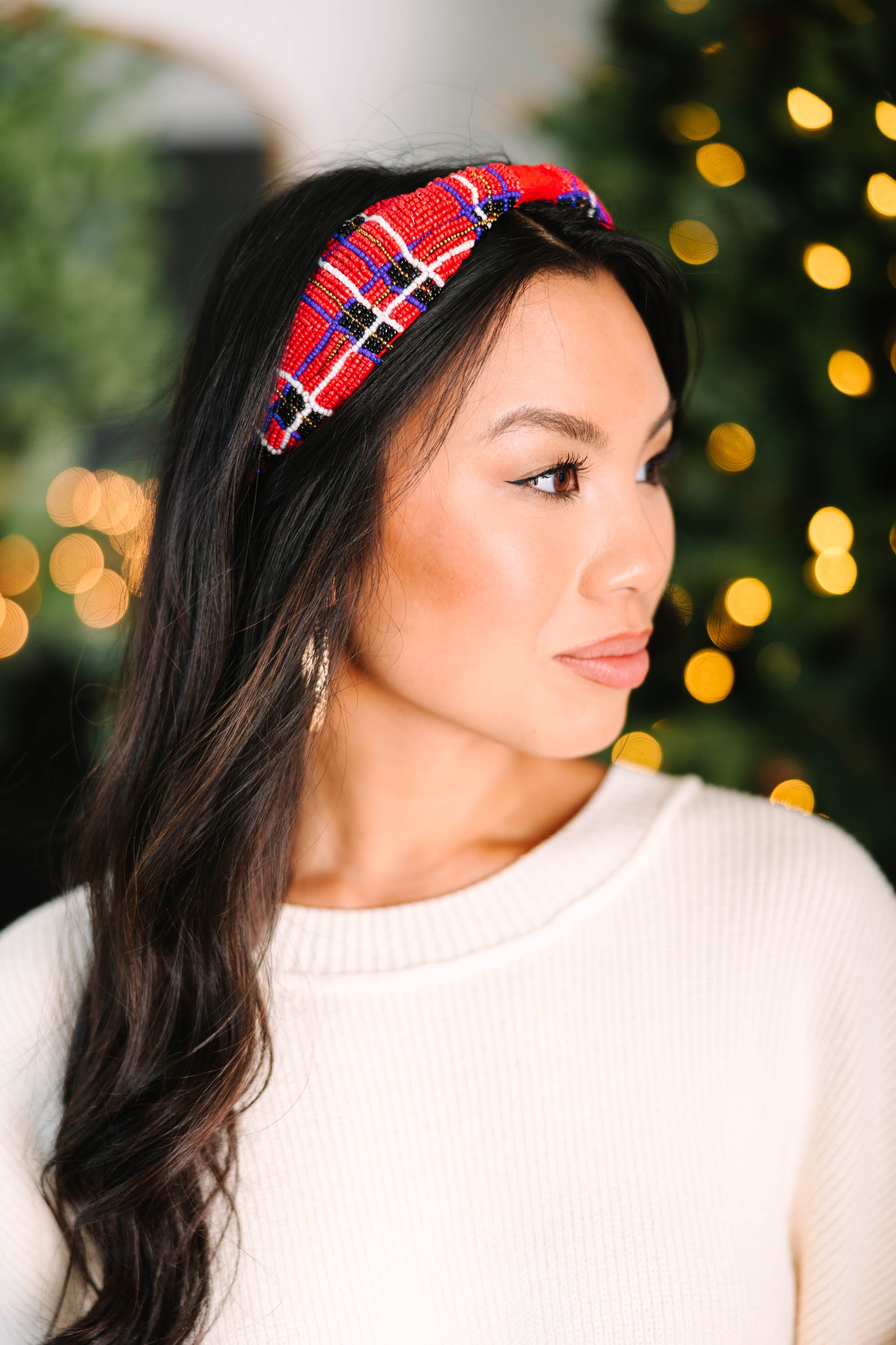 CHIRNAISHOP - Treasure Jewels: In My Circle Red Plaid Headband