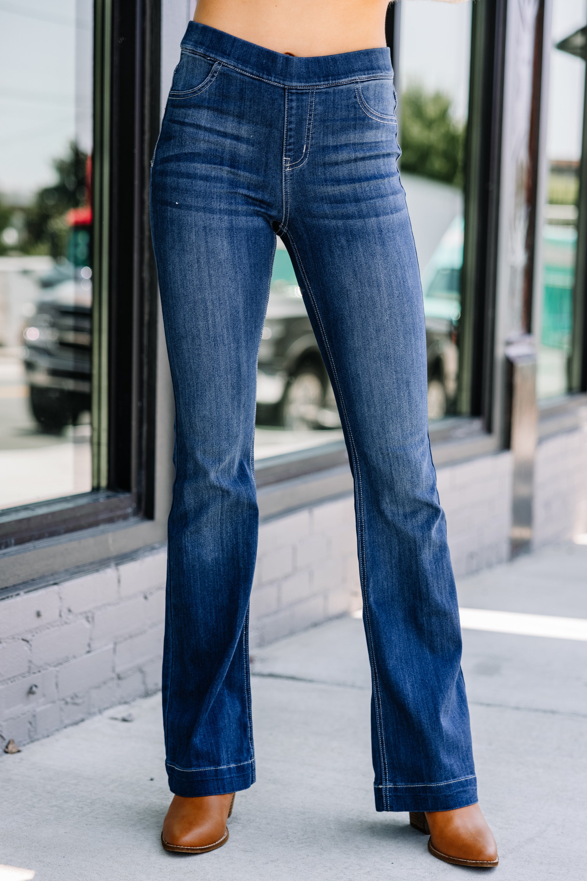 CHIRNAISHOP - Feeling Generous Dark Wash Flare Jeggings