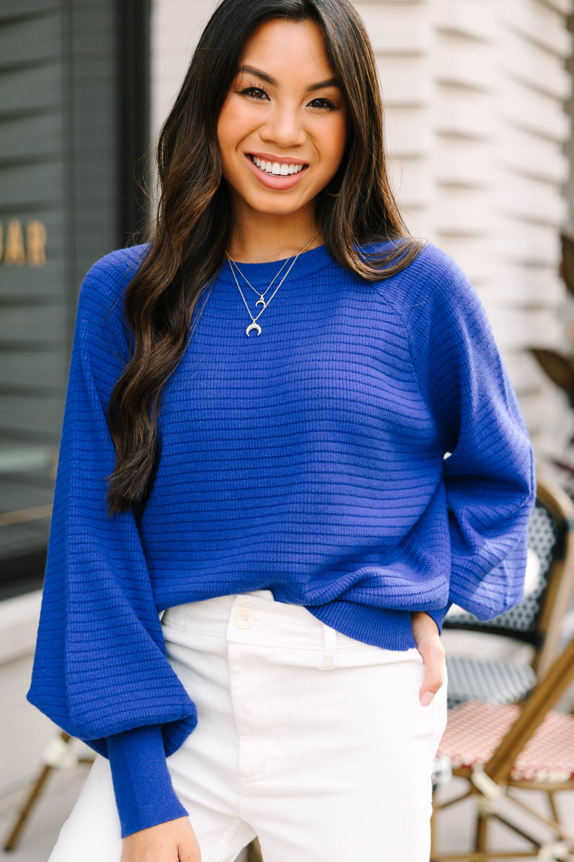 CHIRNAISHOP - In The Works Royal Blue Ribbed Sweater