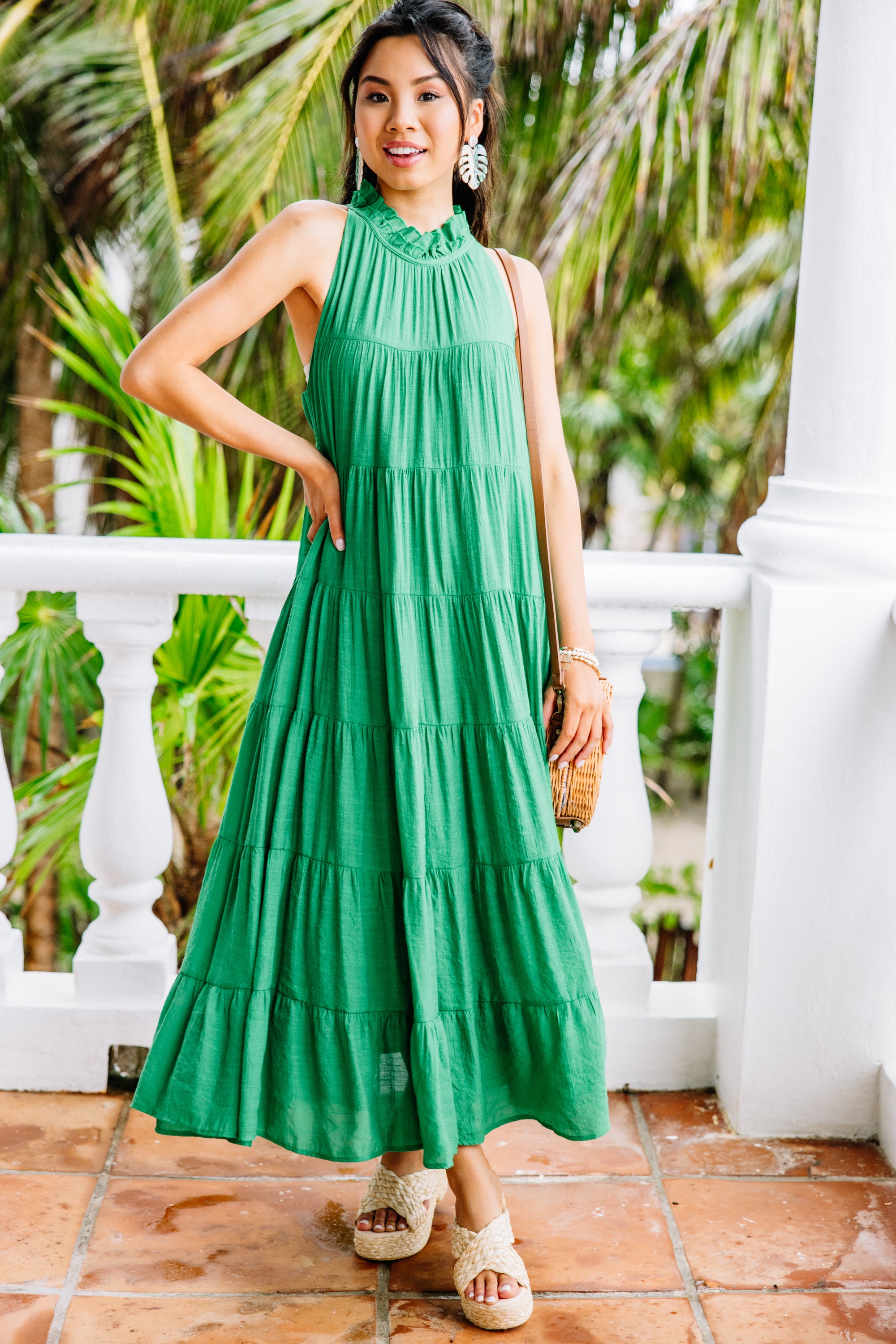 CHIRNAISHOP - Come To Me Kelly Green Tiered Midi Dress