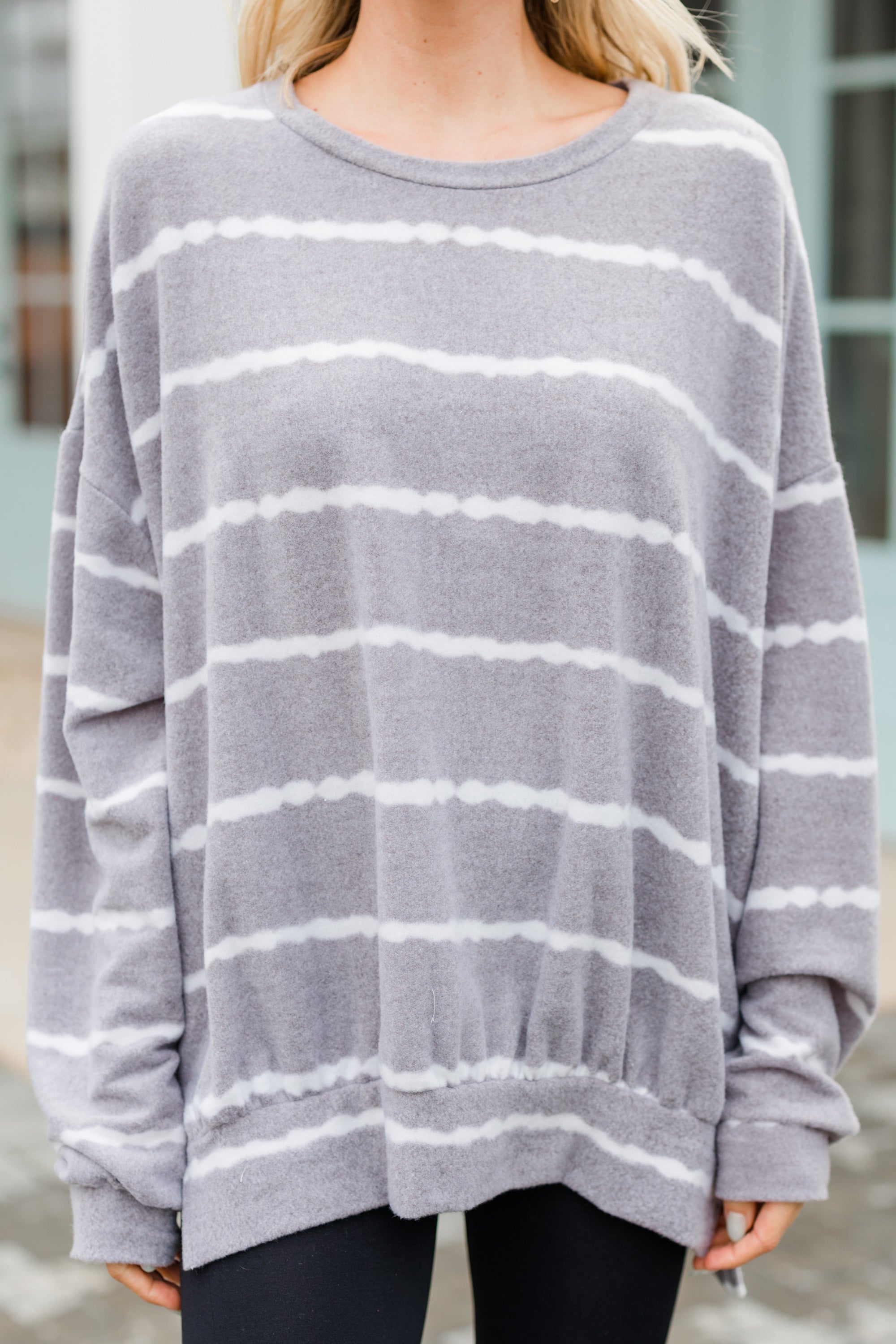CHIRNAISHOP - Give you A Chance Gray Striped Pullover