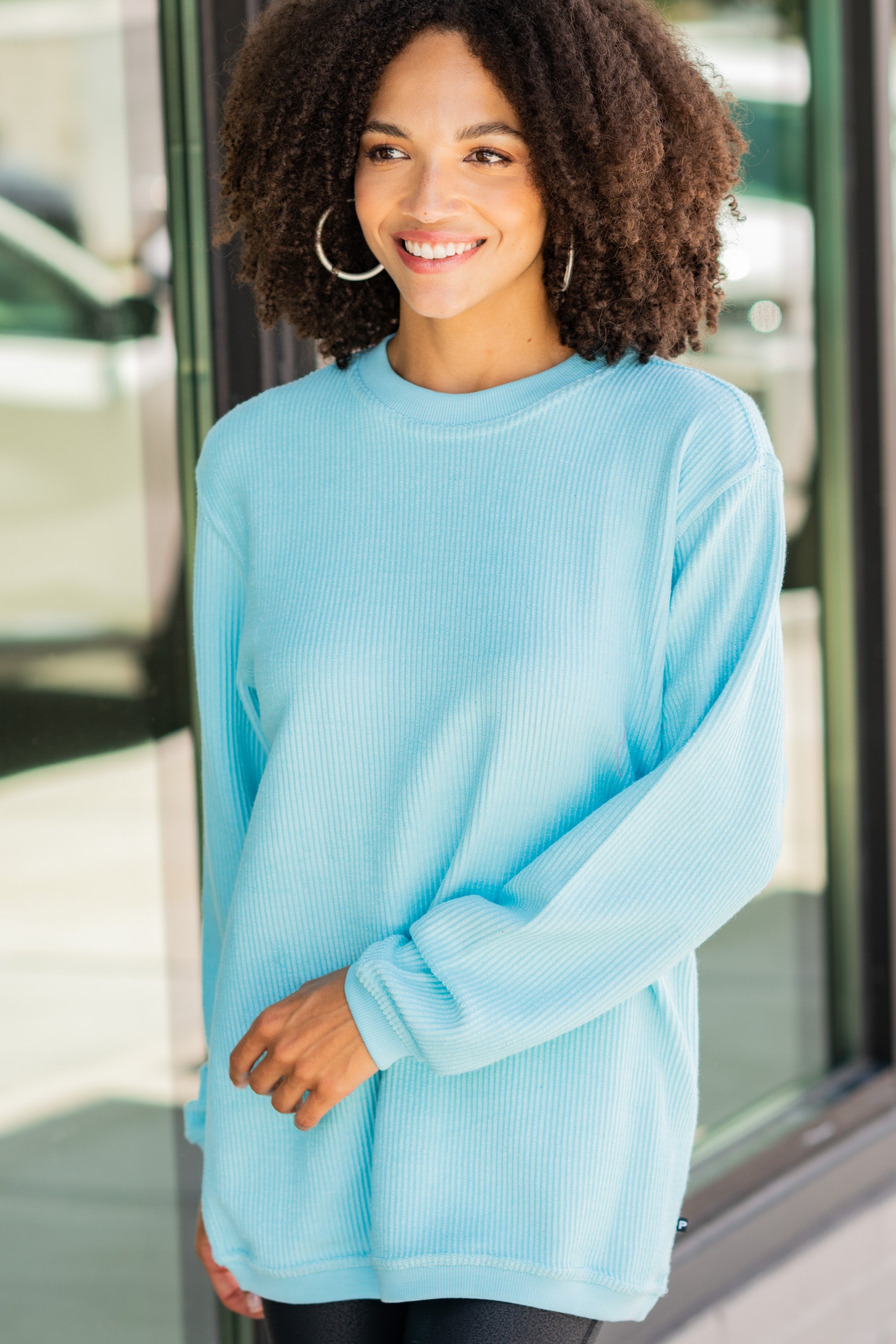 CHIRNAISHOP - True To Form Aqua Blue Corded Sweatshirt