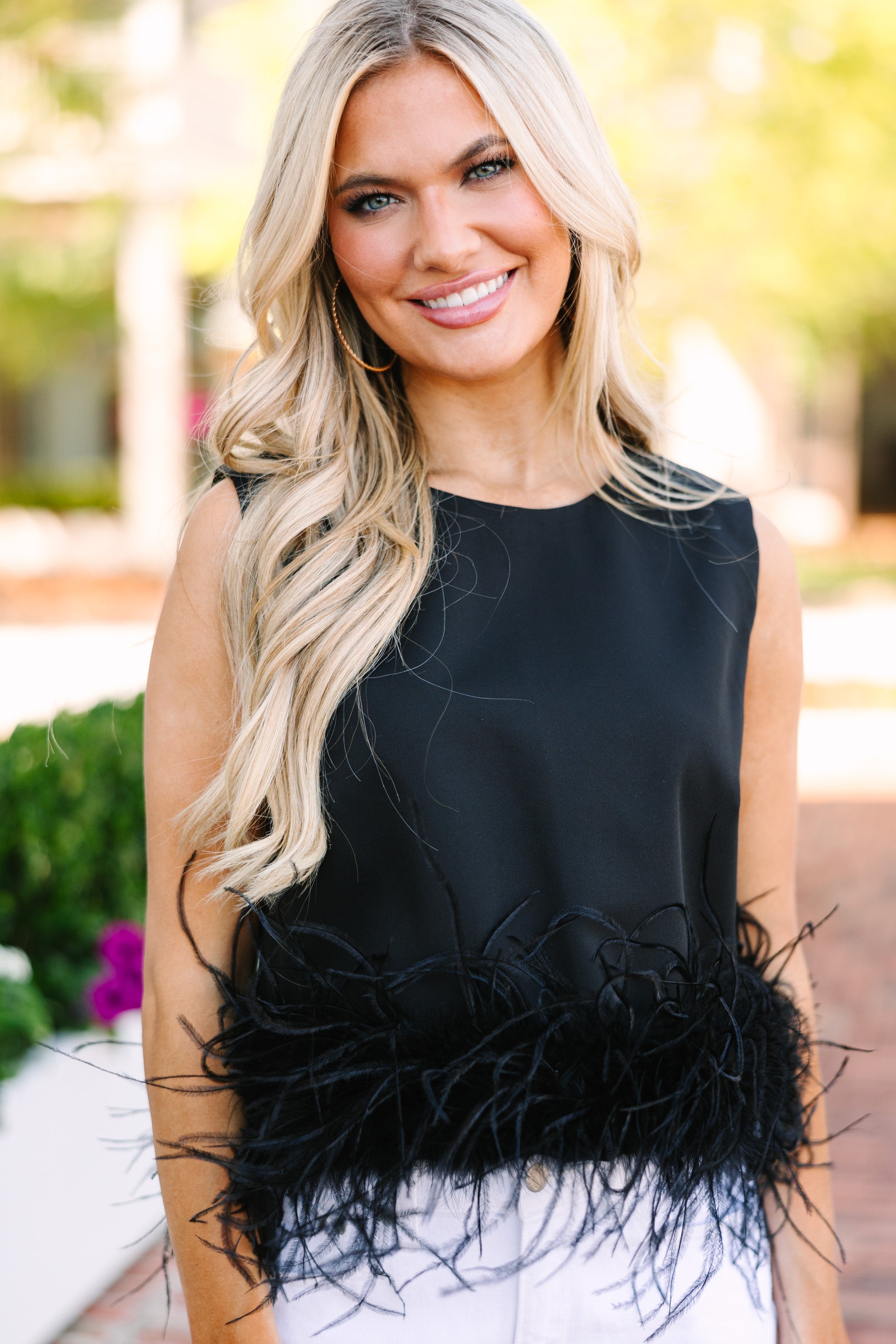 CHIRNAISHOP - Be The Drama Black Feather Trim Blouse