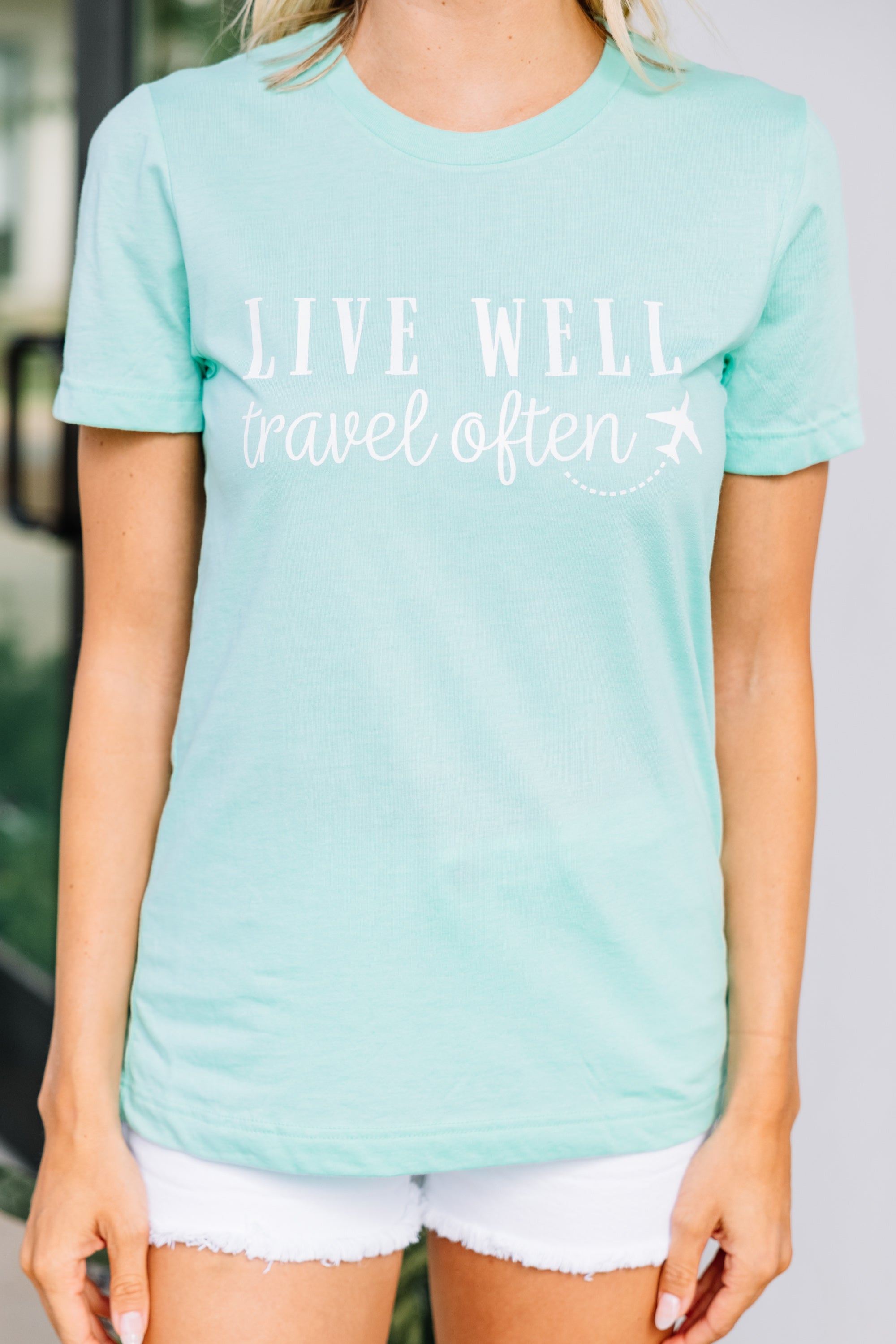 CHIRNAISHOP - Live Well Travel Often Mint Green Graphic Tee