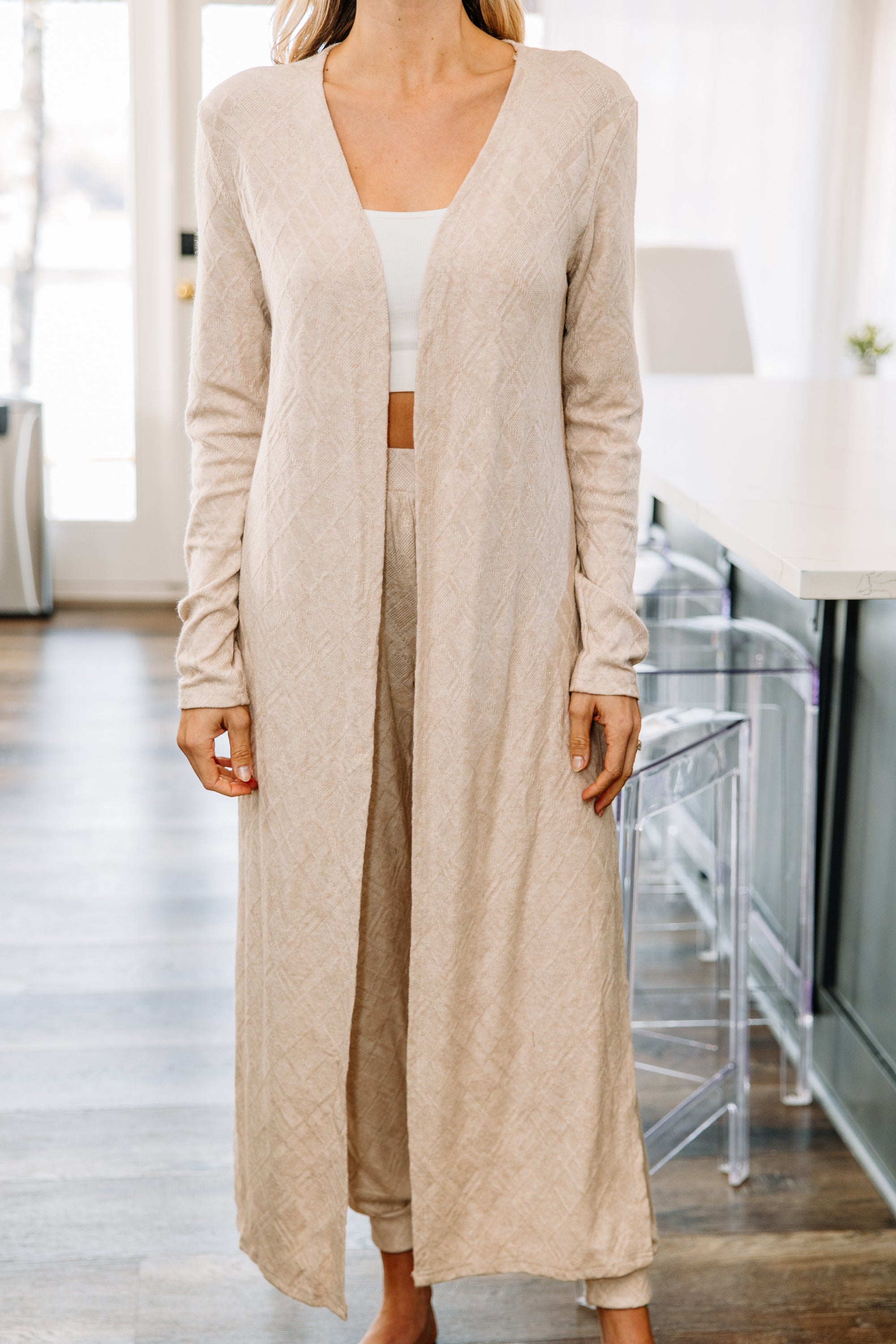 CHIRNAISHOP - Very Connected Oatmeal Diamond Knit Cardigan