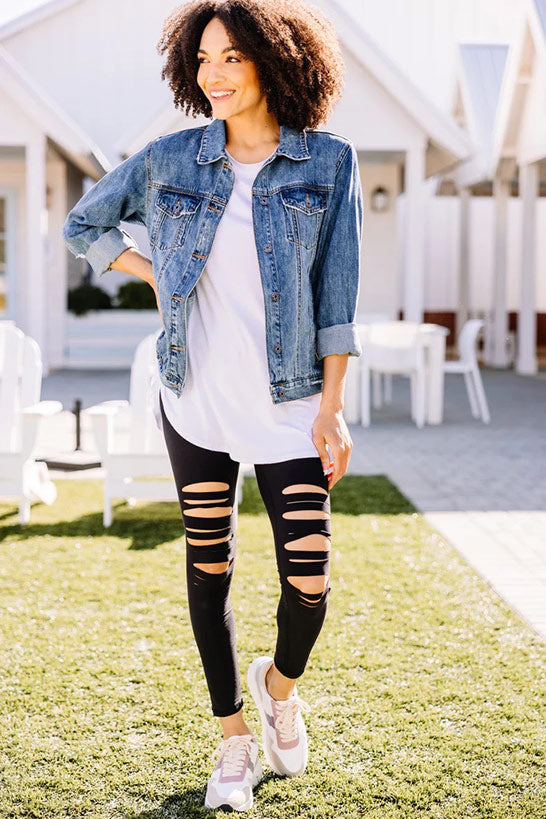 CHIRNAISHOP - Make The Adjustments Black Distressed Leggings