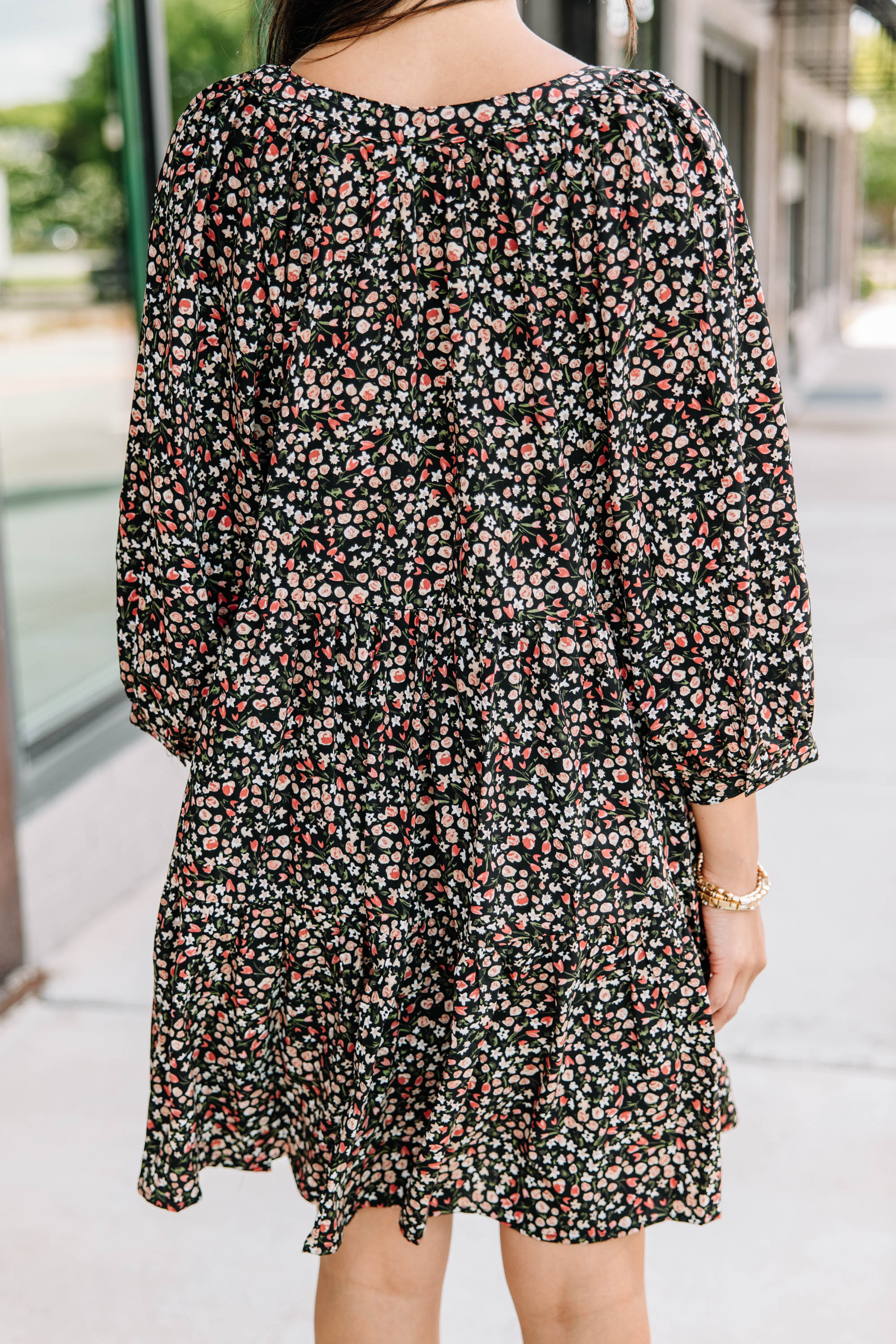 CHIRNAISHOP - Can't Be Outdone Black Ditsy Floral Dress