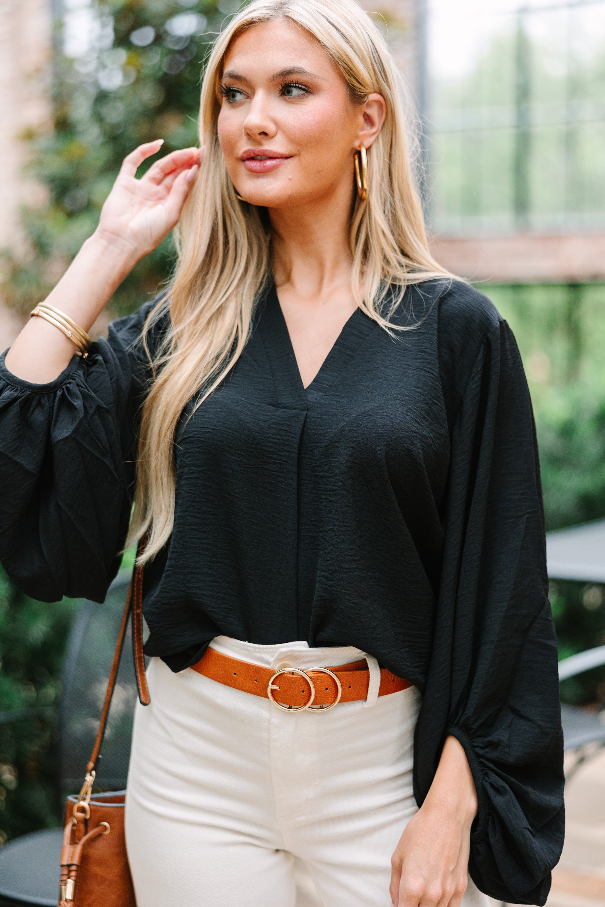 CHIRNAISHOP - Thanks To You Black Bubble Sleeve Blouse