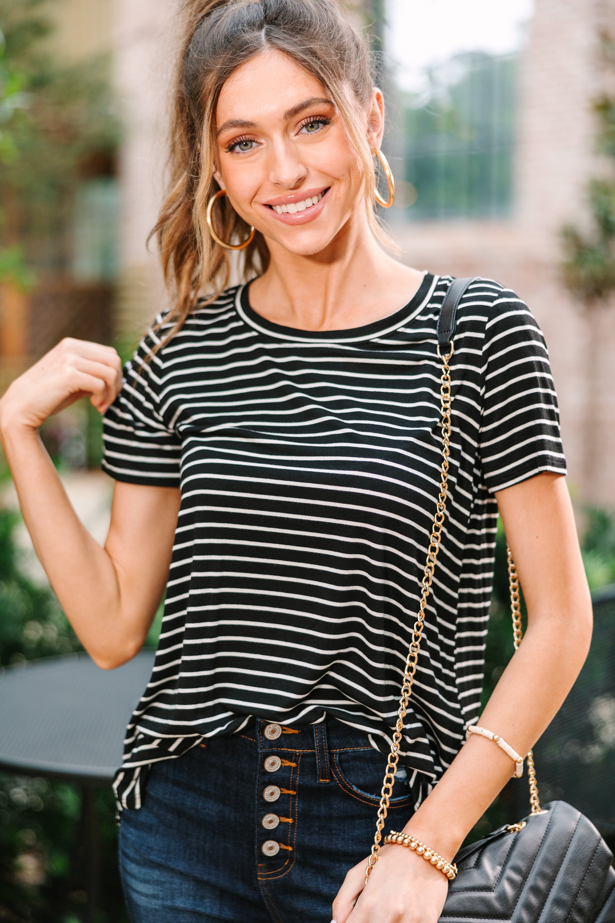 CHIRNAISHOP - Let's Meet Later Black Striped Top