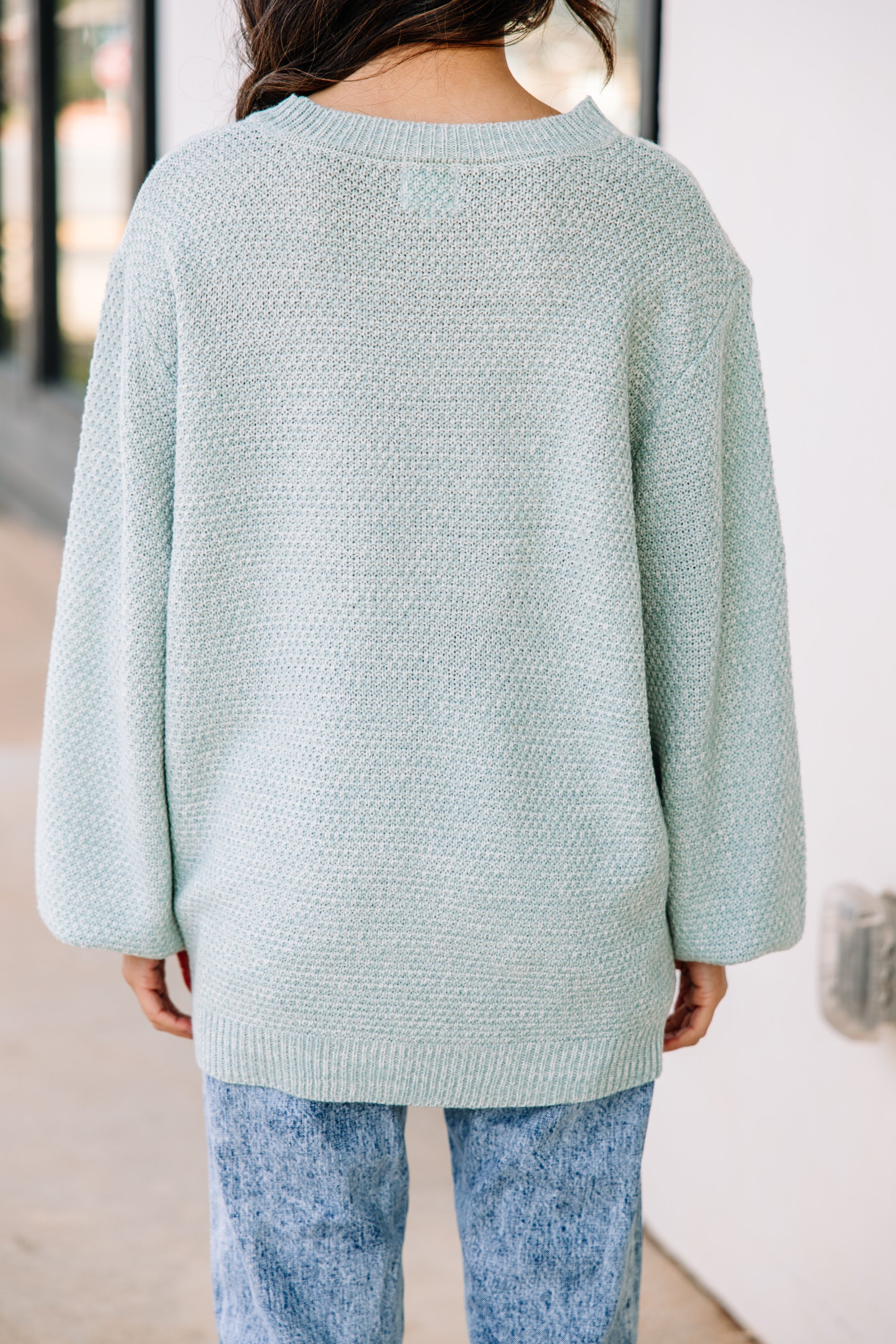 CHIRNAISHOP - The Slouchy Light Green Bubble Sleeve Sweater