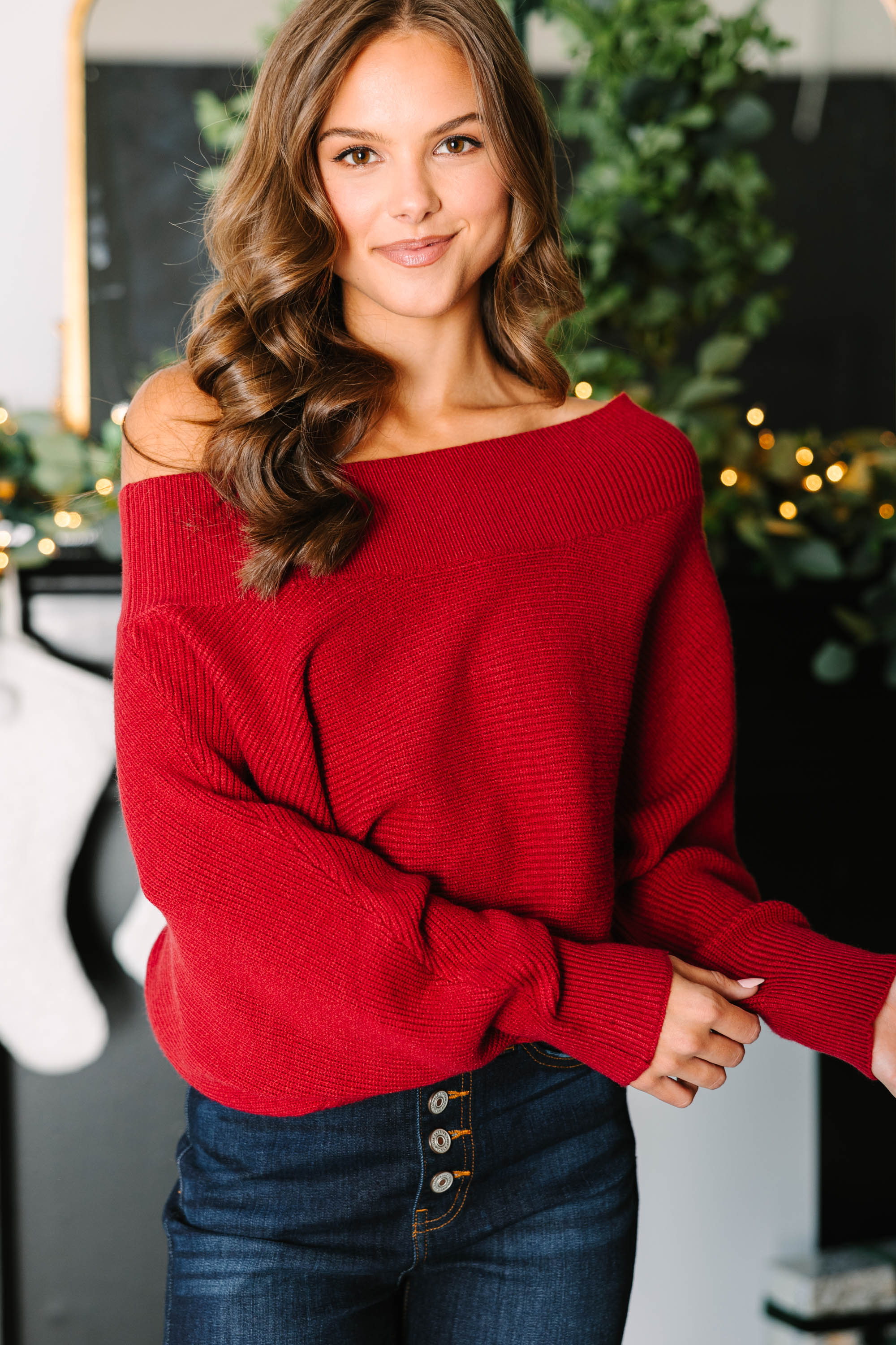 CHIRNAISHOP - All On You Red Off Shoulder Sweater