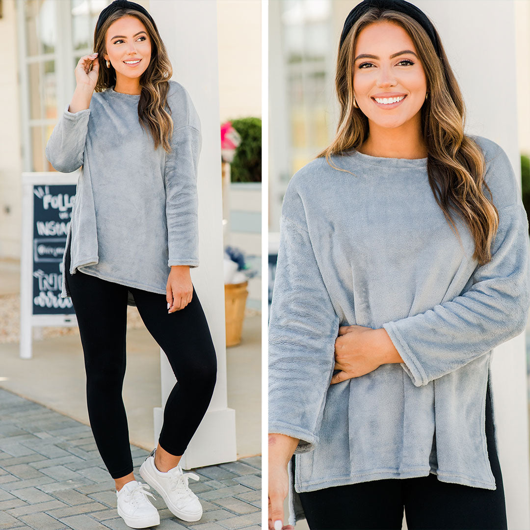 CHIRNAISHOP - Inside And Out Gray Faux Fur Sweater