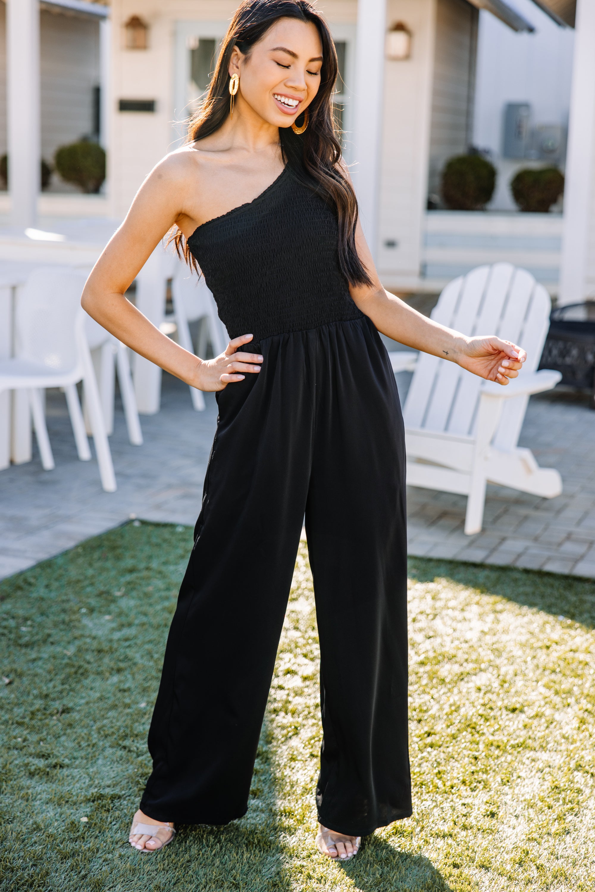 CHIRNAISHOP - Can't Look Away Black Smocked Jumpsuit