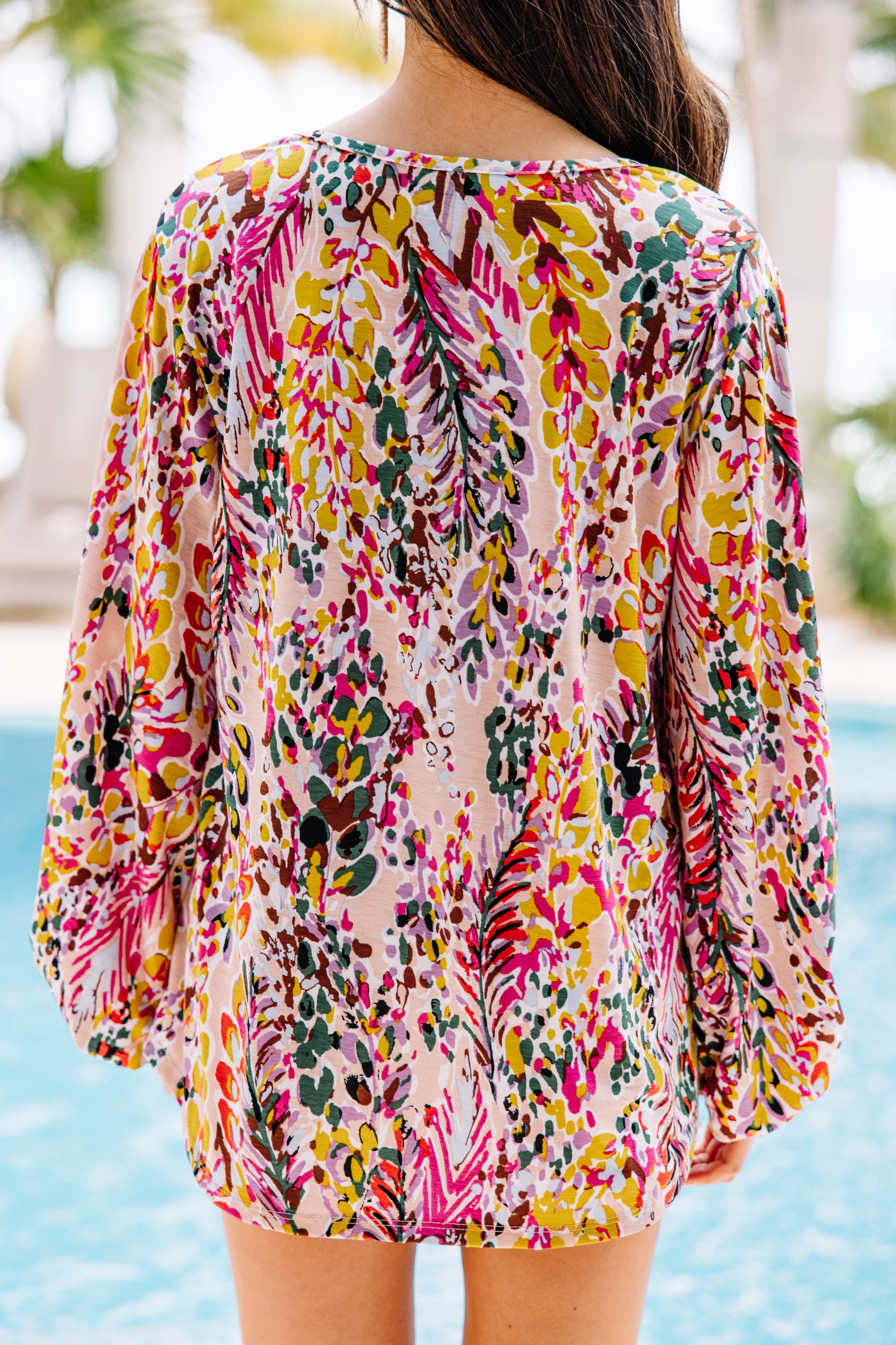 CHIRNAISHOP - Just You Wait Tan & Chartreuse Floral Blouse
