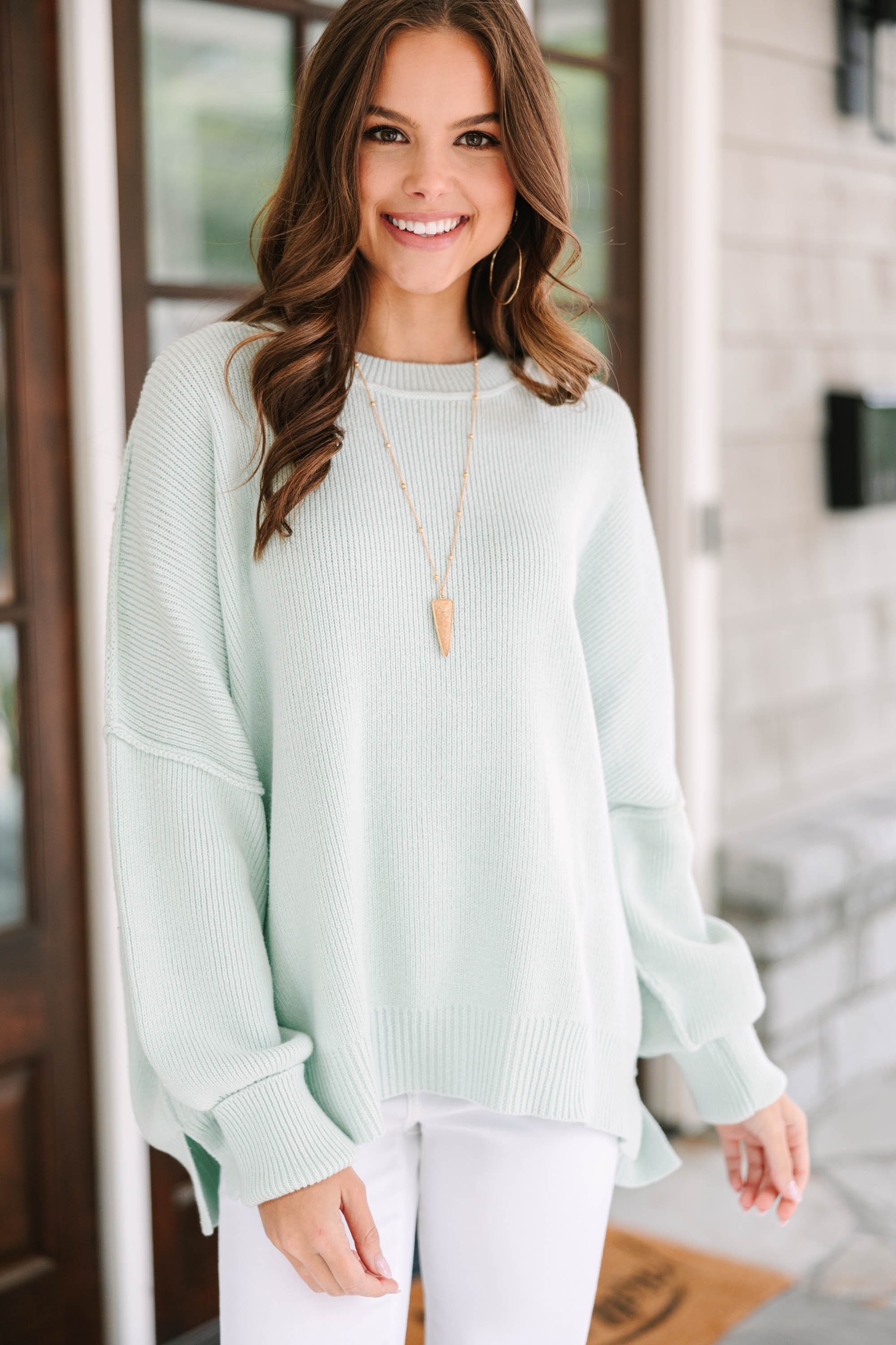 CHIRNAISHOP - Give You Joy Light Green Dolman Sweater