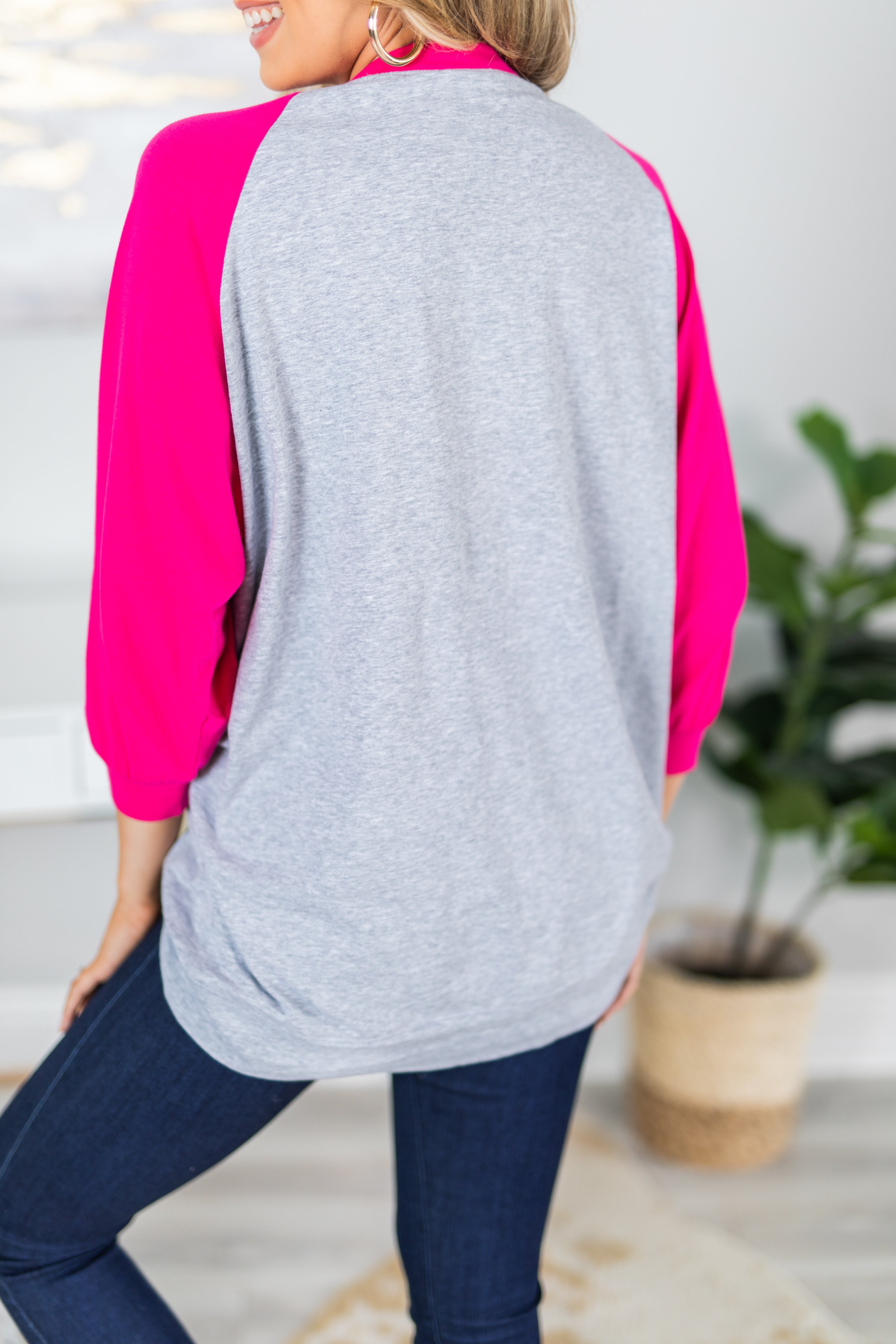CHIRNAISHOP - Slouchy Dolman Fuchsia/Heather Gray Raglan Tunic