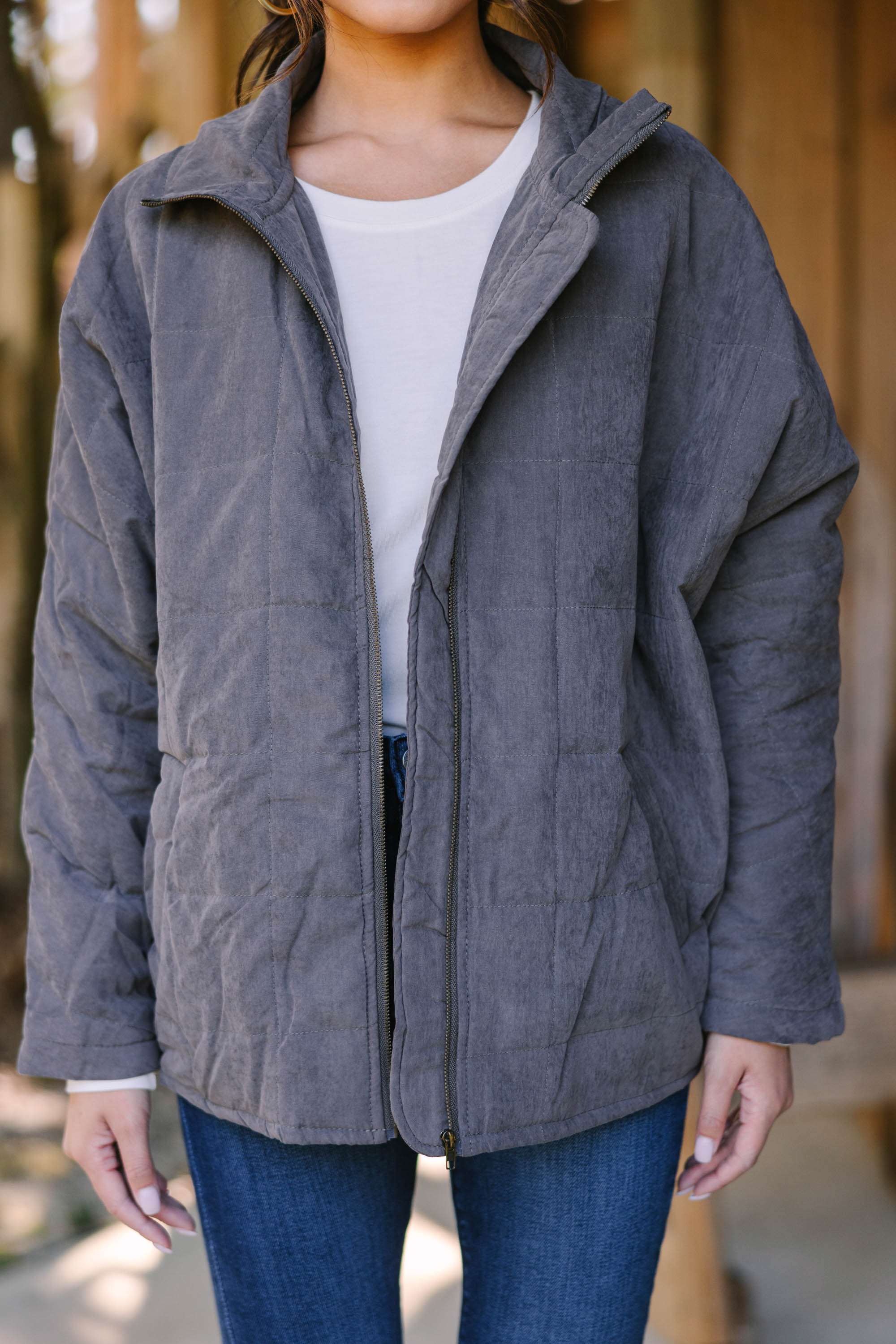 CHIRNAISHOP - Think For Yourself Charcoal Gray Quilted Jacket