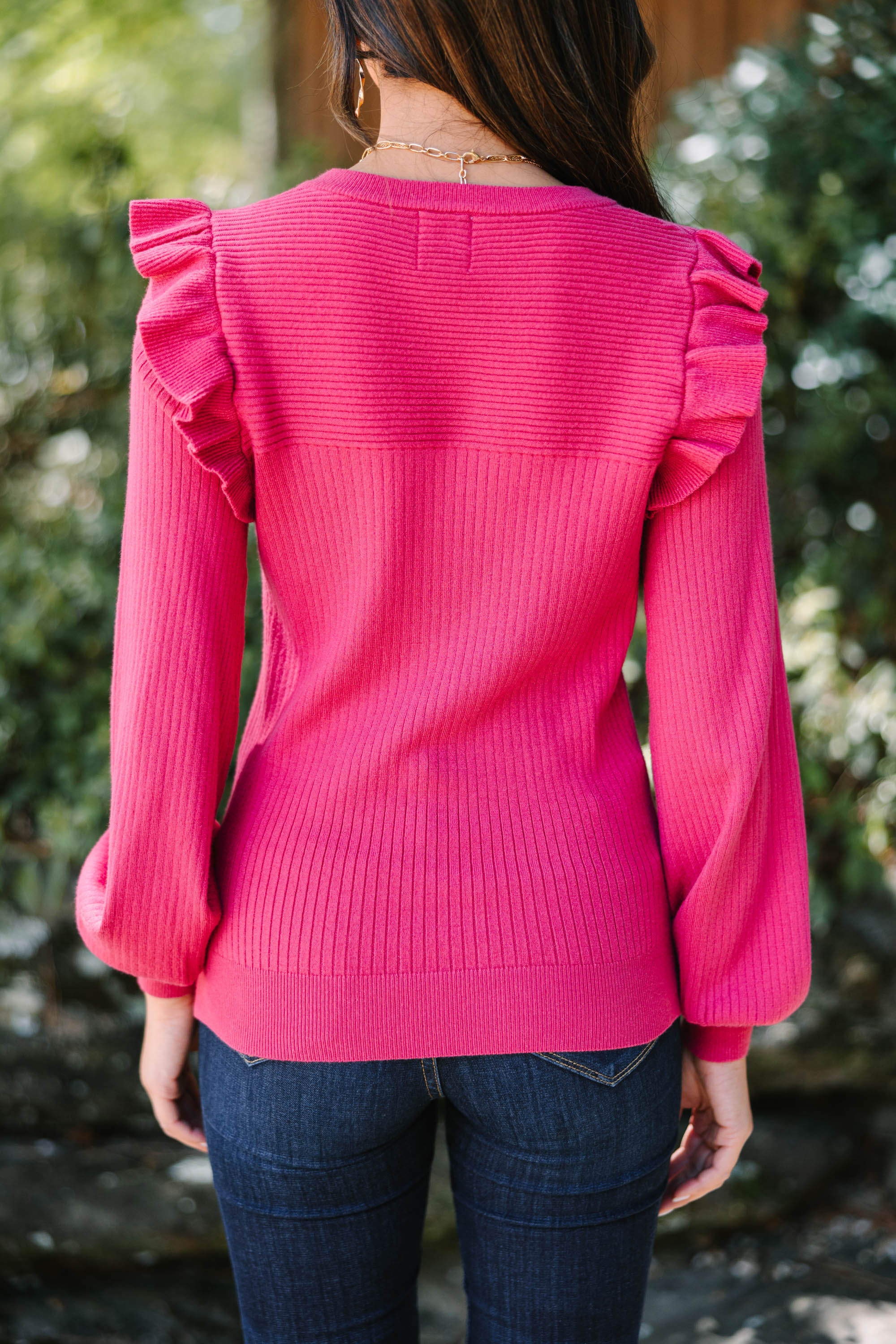 CHIRNAISHOP - Reach Out Holly Berry Red Ruffled Sweater