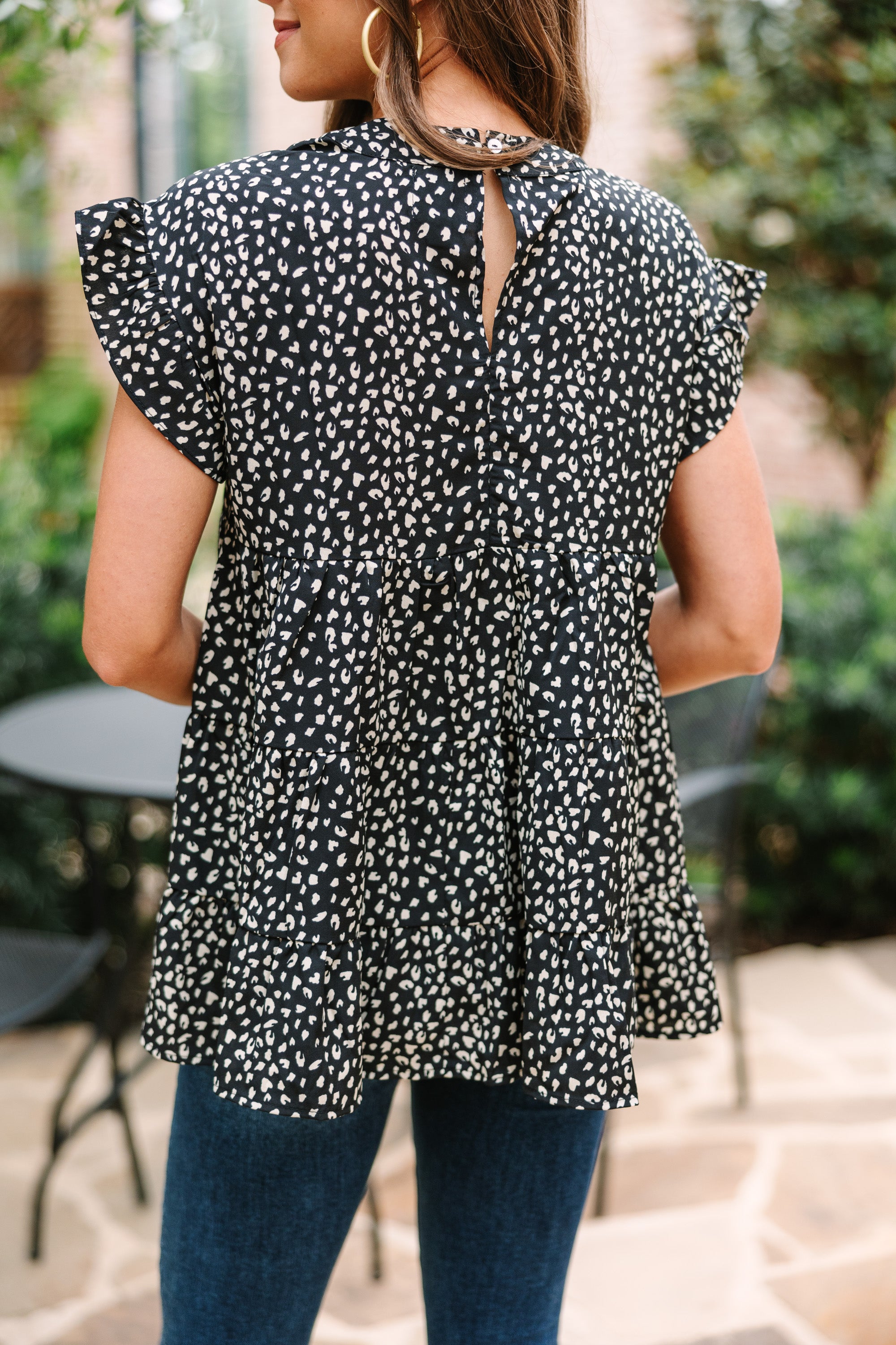 CHIRNAISHOP - Hear Your Call Black Leopard Babydoll Top