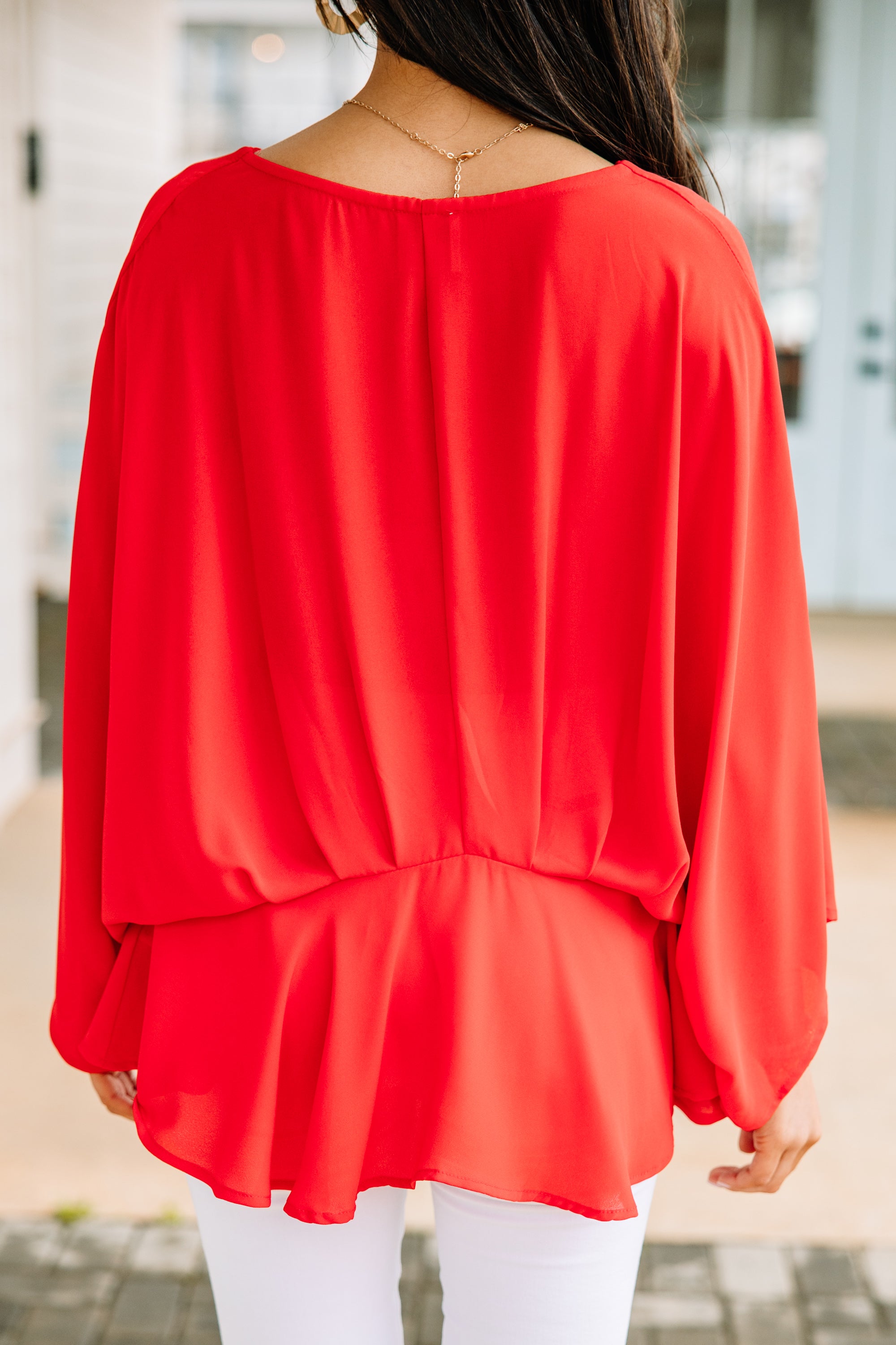 CHIRNAISHOP - Tell It All Red Kimono Sleeve Blouse